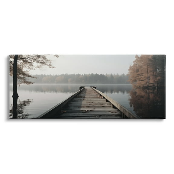 Stupell Industries Woodland Lake Dock Landscape Photography Gallery Wrapped Canvas Art Print Wall Art, 30 x 13