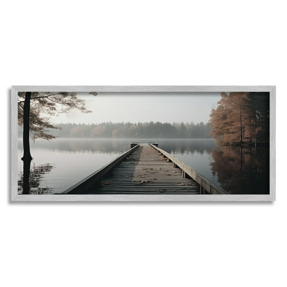 Stupell Industries Woodland Lake Dock Landscape Photography Gray Framed Art Print Wall Art, 24 x 10