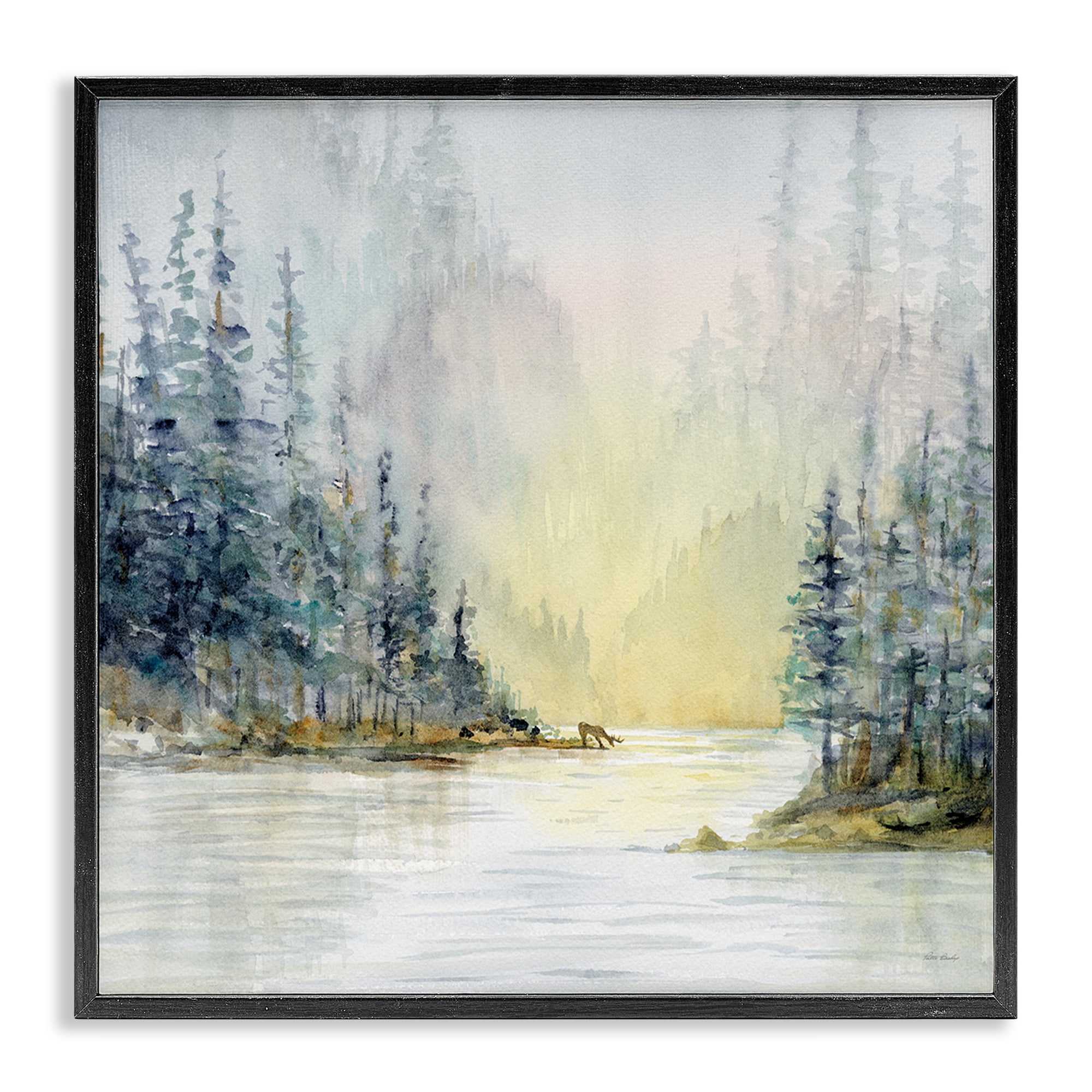 Stupell Industries Woodland Lake Scene Landscape & Nature Painting Black Framed Art Print Wall Art, 12 x 12