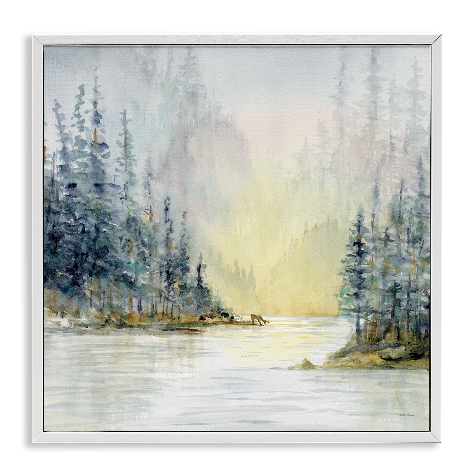 Stupell Industries Woodland Lake Scene Landscape & Nature Painting White Framed Art Print Wall Art, 17 x 17