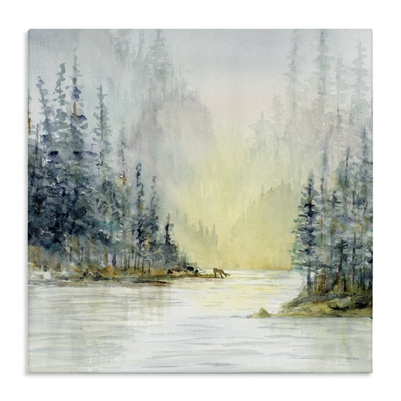 Stupell Industries Woodland Lake Scene Landscape & Nature Painting Wrapped Canvas Art Print Wall Art, 17 x 17