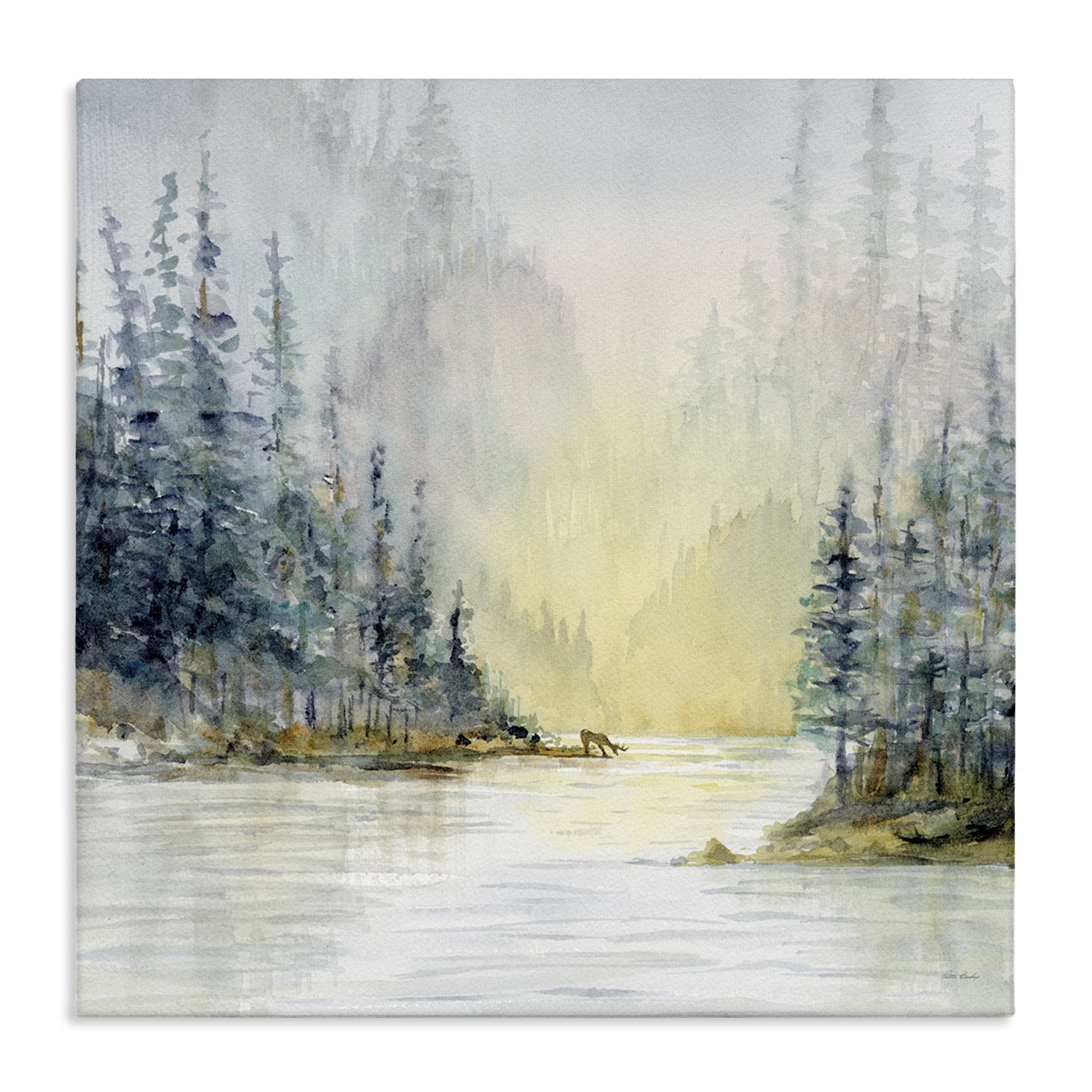Stupell Industries Woodland Lake Scene Landscape & Nature Painting Wrapped Canvas Art Print Wall Art, 36 x 36