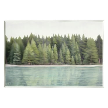 Stupell Industries Woodland Lake Shore Landscape Painting Unframed Art Print Wall Art, 15 x 10