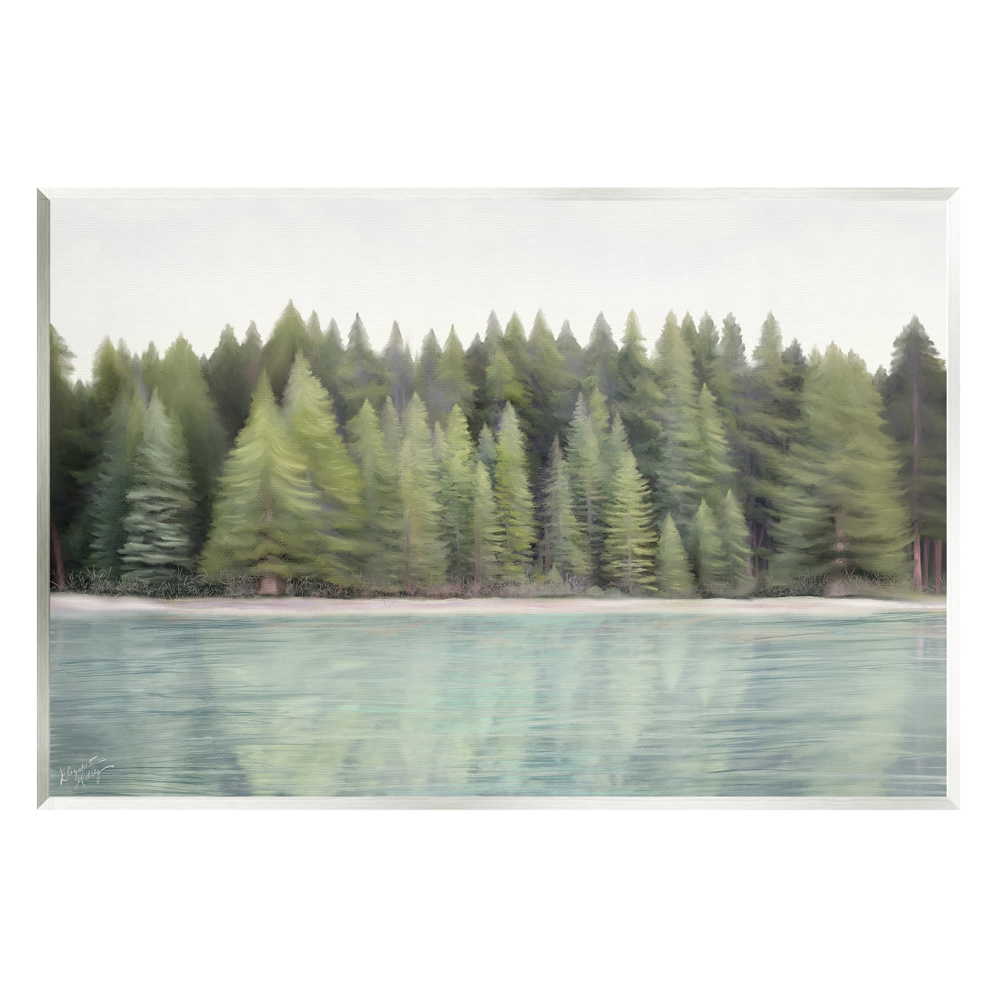Stupell Industries Woodland Lake Shore Landscape Painting Unframed Art Print Wall Art, 19 x 13