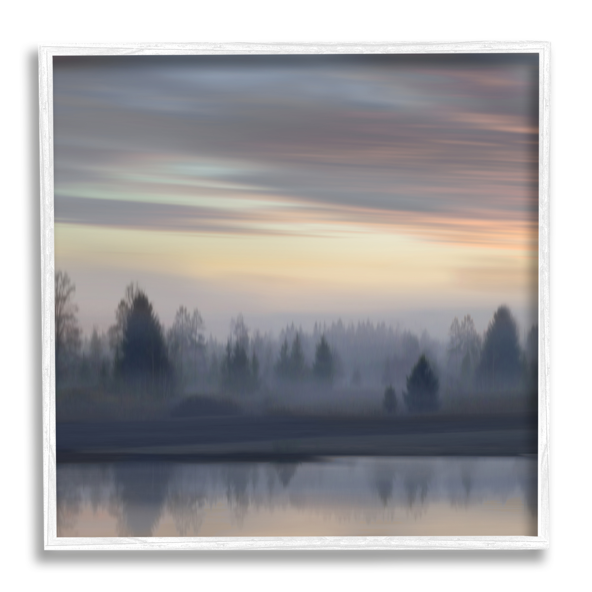 Stupell Industries Woodland Lake Sunset Landscape Painting White Framed Art Print Wall Art, 17 x 17