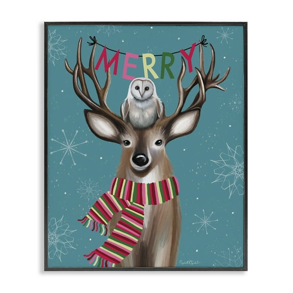 Stupell Industries Woodland Merry Creatures Holiday Painting Black Framed Art Print Wall Art, 24 x 30