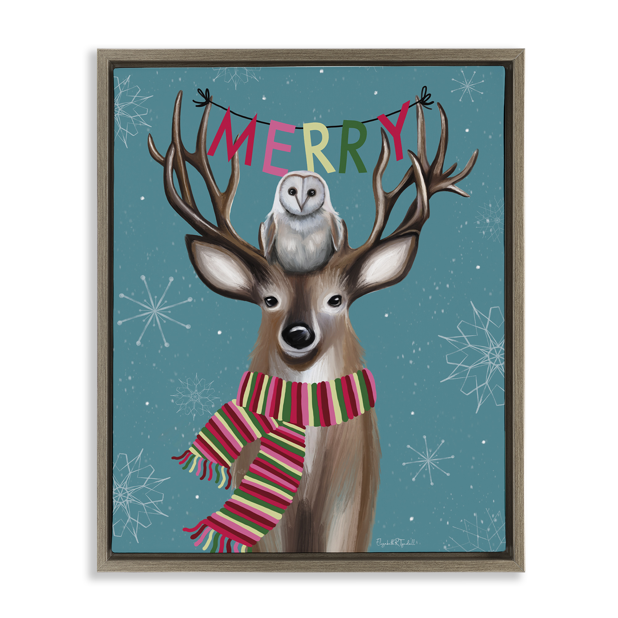 Stupell Industries Woodland Merry Creatures Holiday Painting Brown Floater Framed Art Print Wall Art, 17 x 21