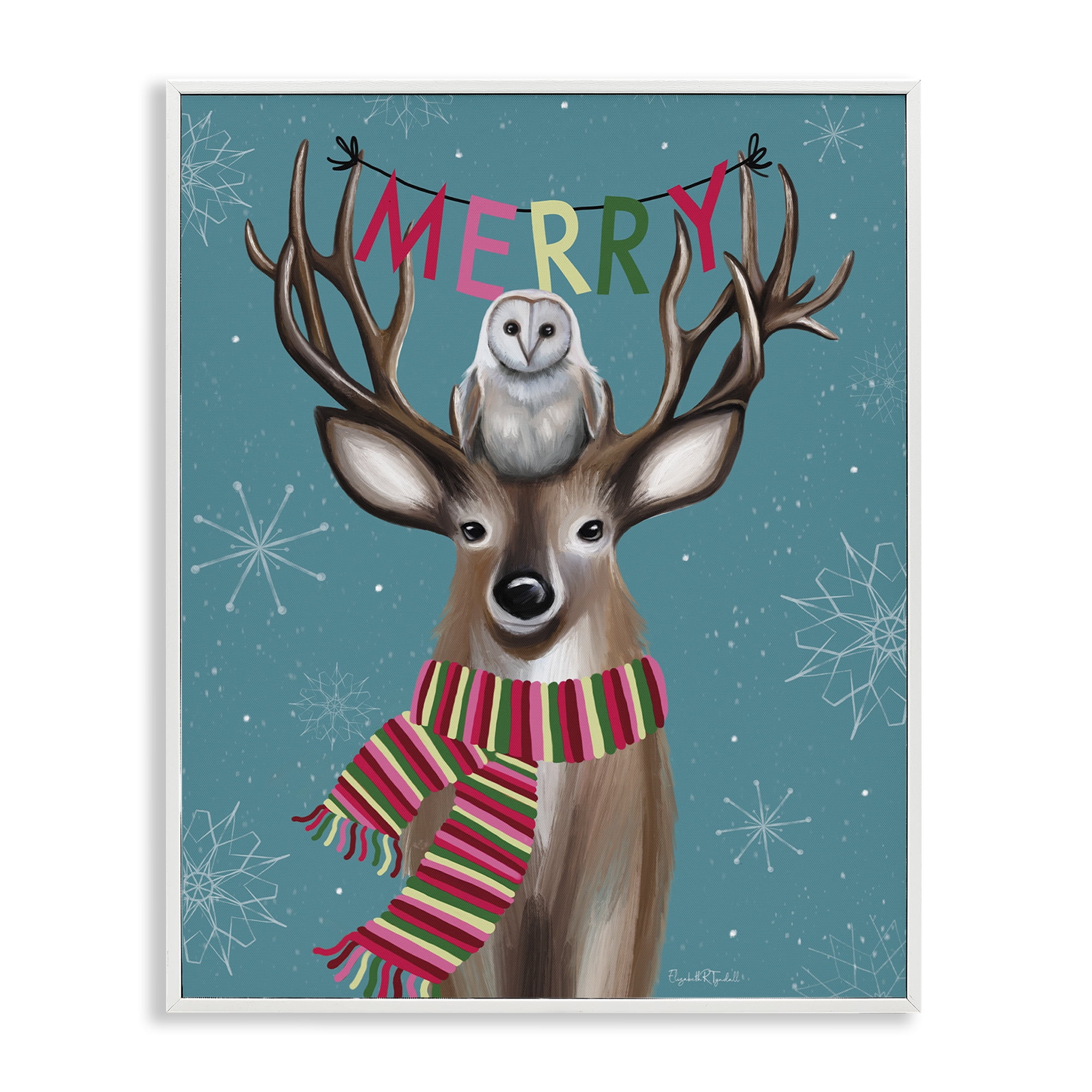 Stupell Industries Woodland Merry Creatures Holiday Painting White Framed Art Print Wall Art, 16 x 20