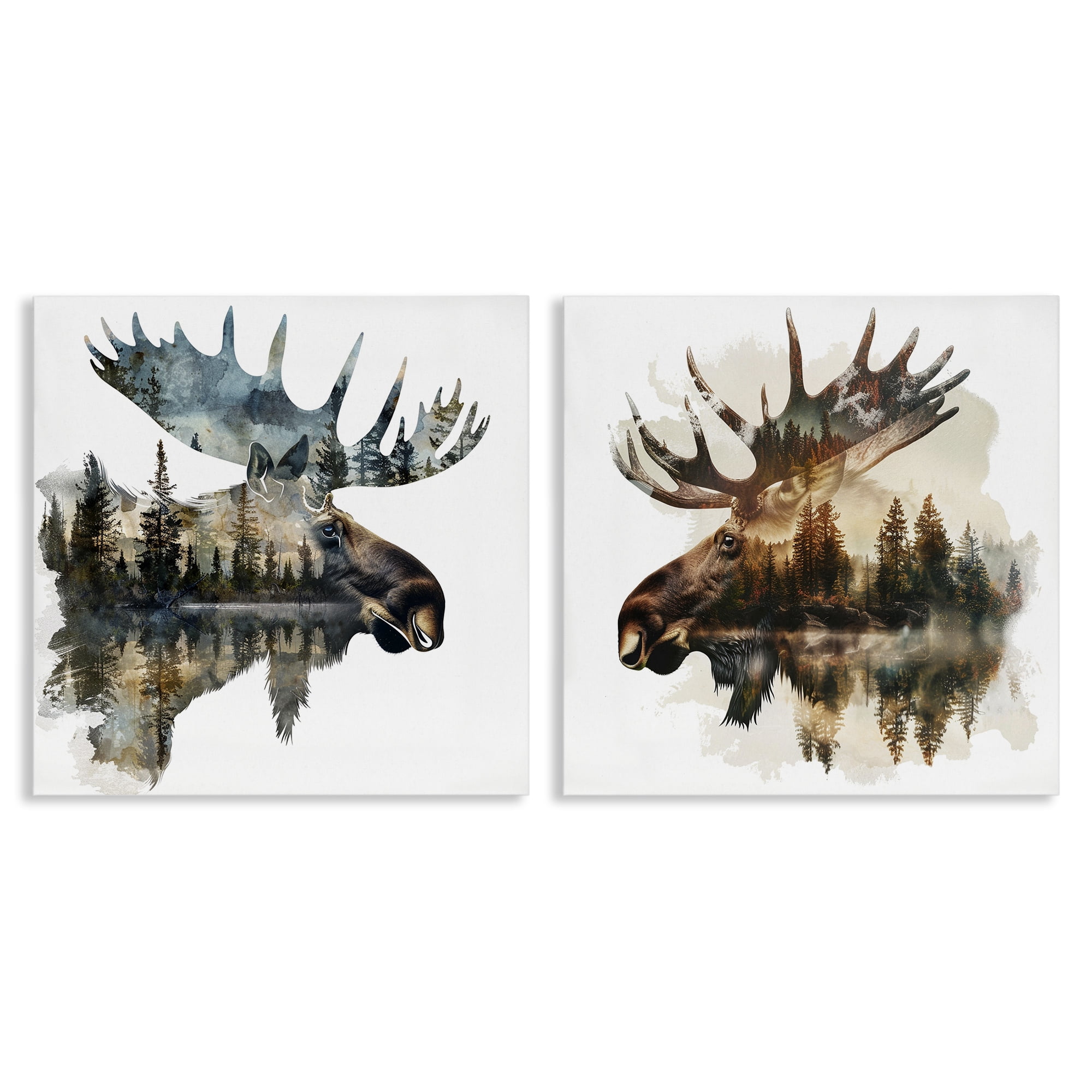 Stupell Industries Woodland Moose Forest Silhouettes Animals Painting Wrapped Canvas Art Print Wall Art, 24 x 24, Set of 2