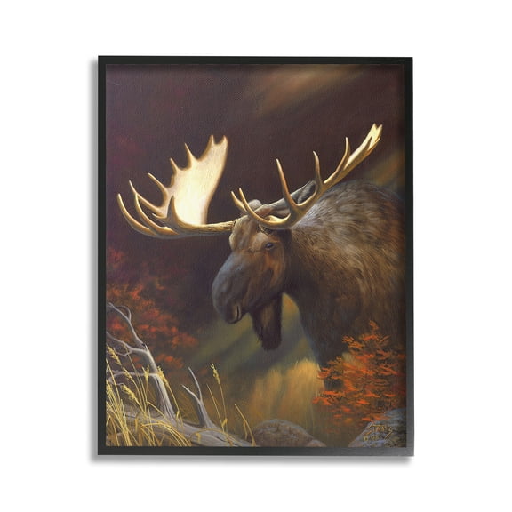 Stupell Industries Woodland Moose Portrait Animals & Insects Painting Black Framed Art Print Wall Art, 24 x 30