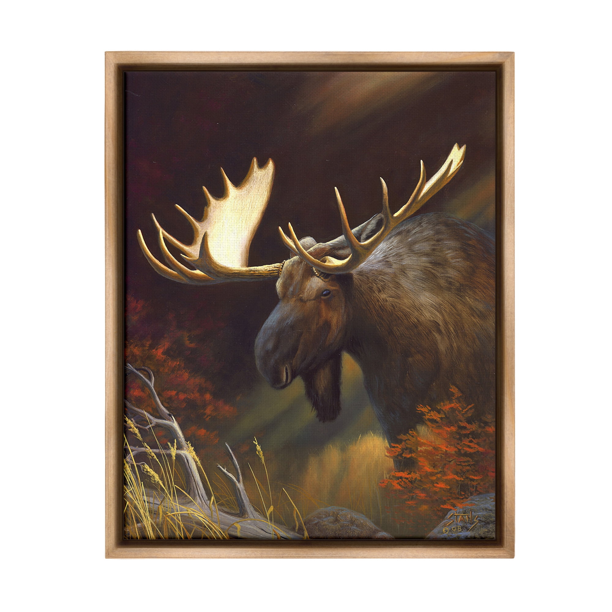 Stupell Industries Woodland Moose Portrait Animals & Insects Painting Brown Floater Framed Canvas Art Print Wall Art, 17 x 21