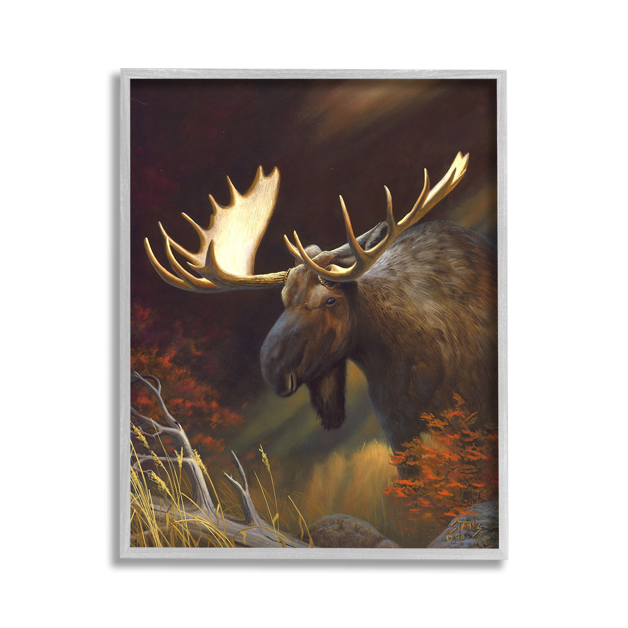 Stupell Industries Woodland Moose Portrait Animals & Insects Painting Gray Framed Art Print Wall Art, 11 x 14