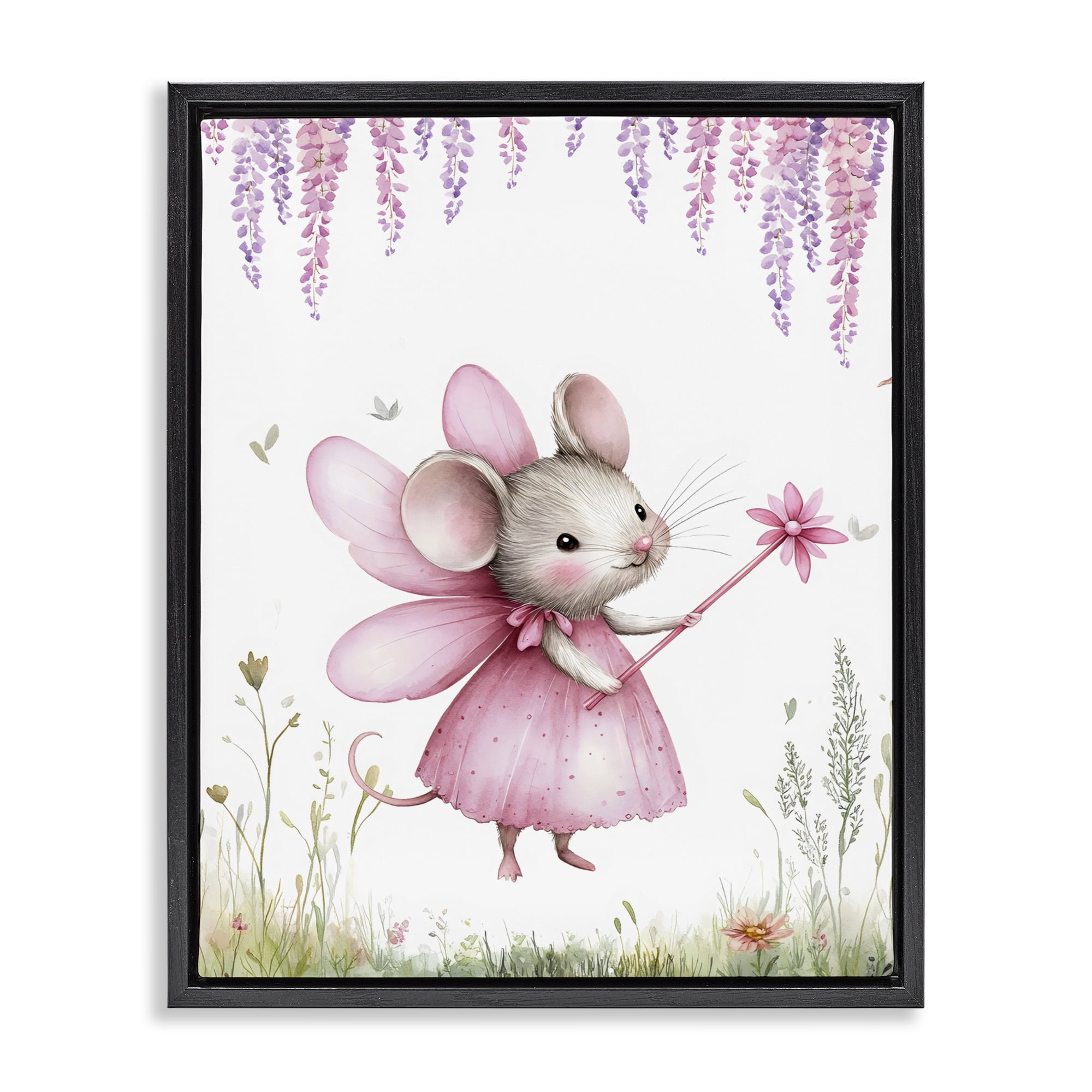 Stupell Industries Woodland Mouse Forest Fairy Black Framed Floater Canvas Wall Art, design by LSR Design Studio