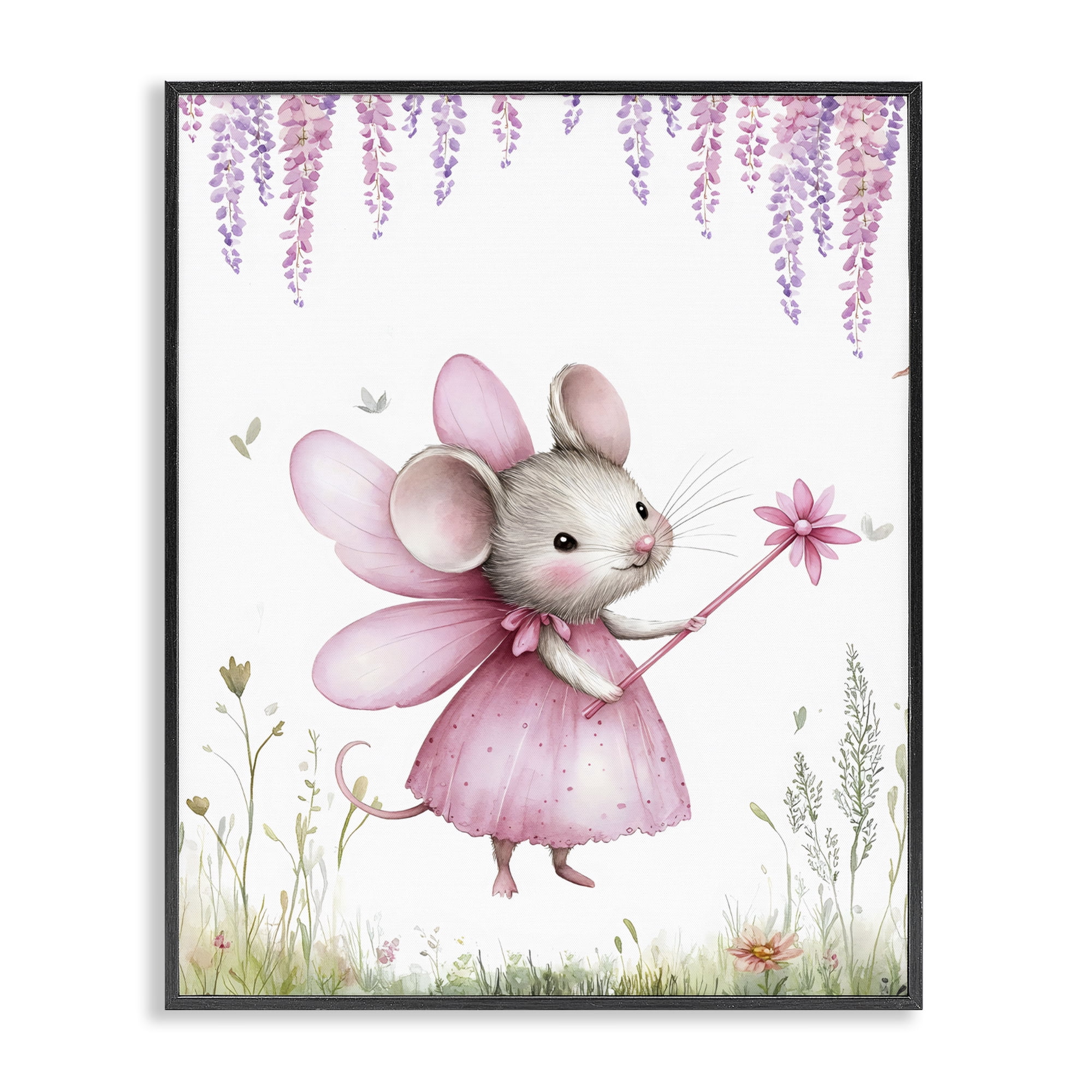 Stupell Industries Woodland Mouse Forest Fairy Black Framed Giclee Art, design by LSR Design Studio