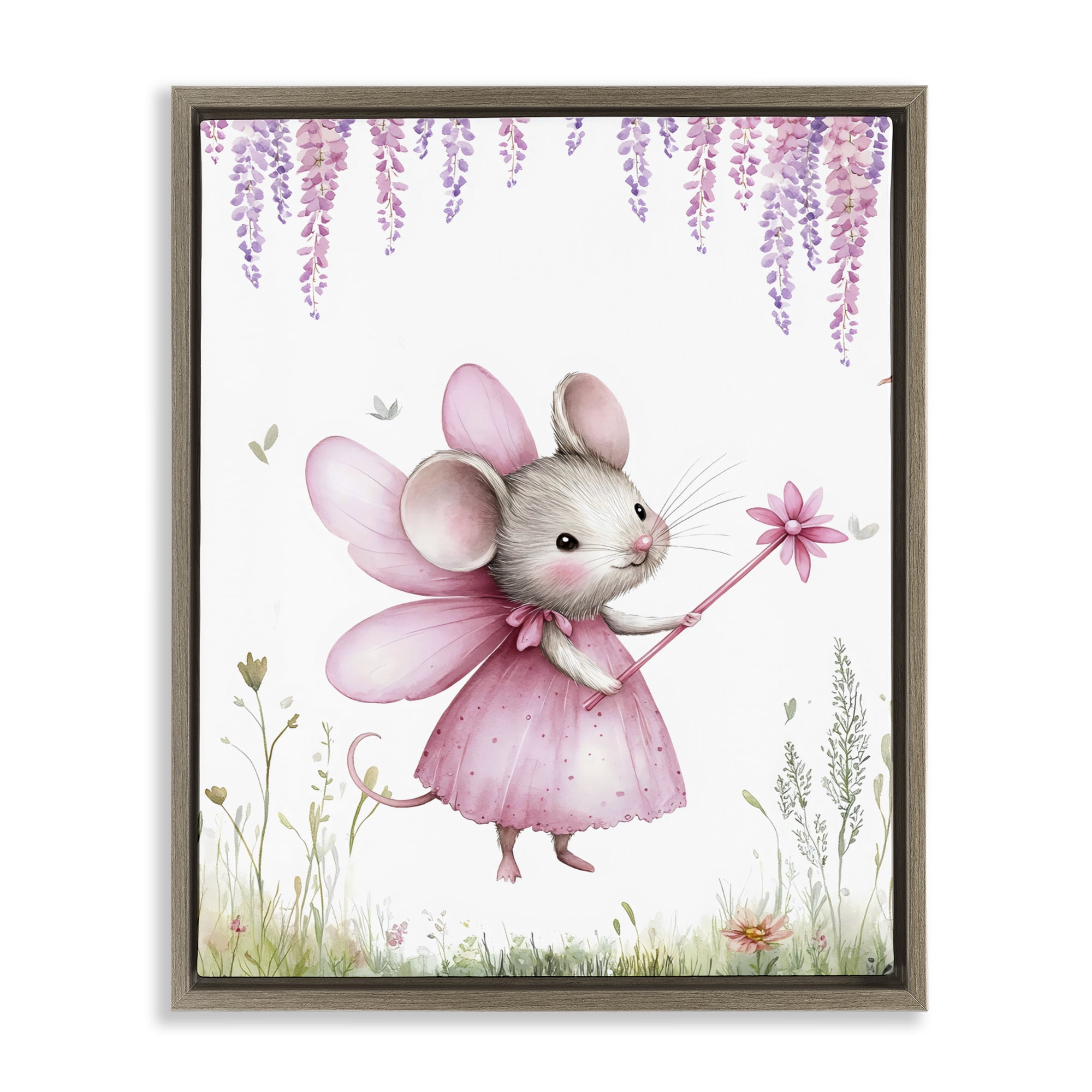 Stupell Industries Woodland Mouse Forest Fairy Brown Framed Floater Canvas Wall Art, design by LSR Design Studio
