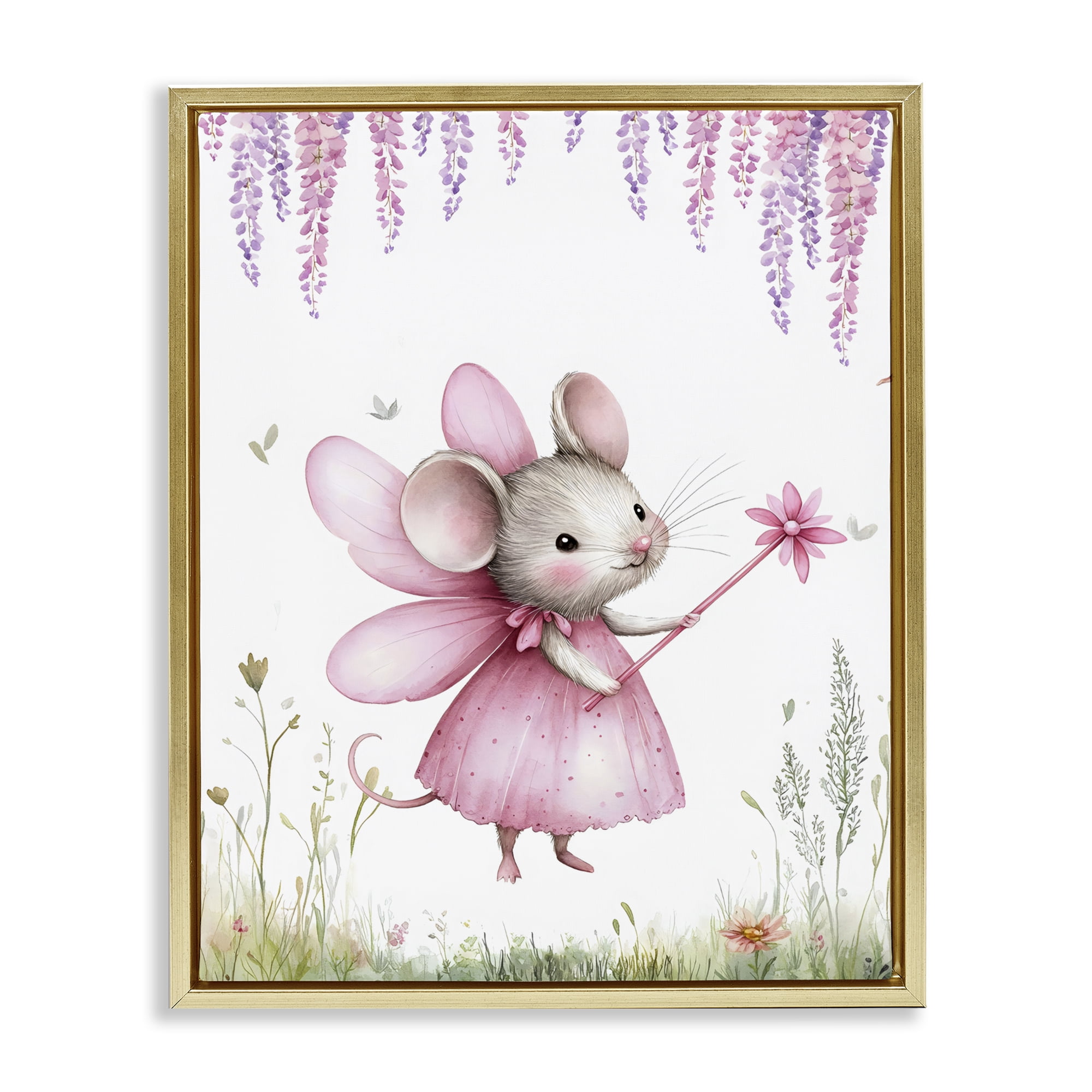 Stupell Industries Woodland Mouse Forest Fairy Gold Framed Floater Canvas Wall Art, design by LSR Design Studio