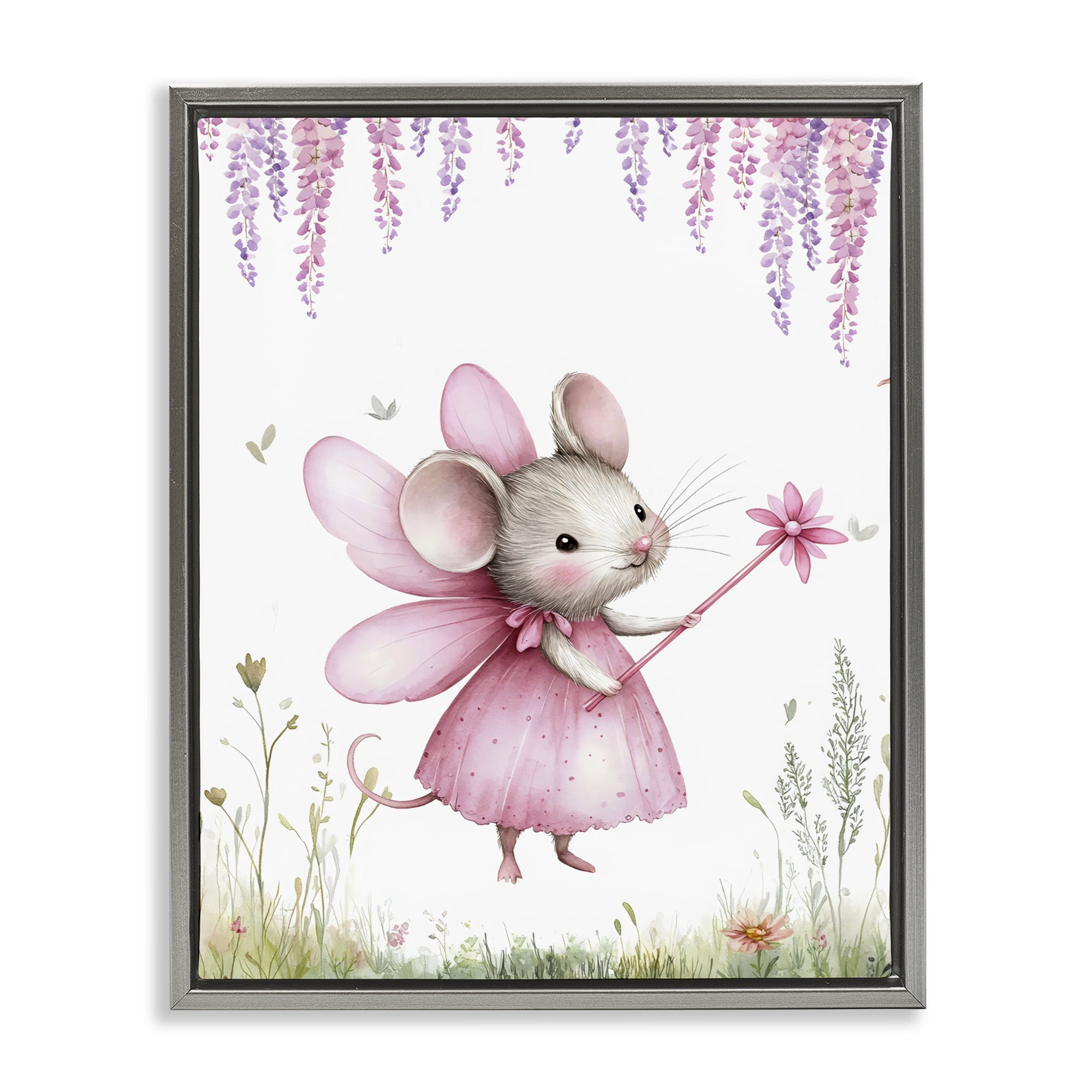 Stupell Industries Woodland Mouse Forest Fairy Gray Framed Floater Canvas Wall Art, design by LSR Design Studio
