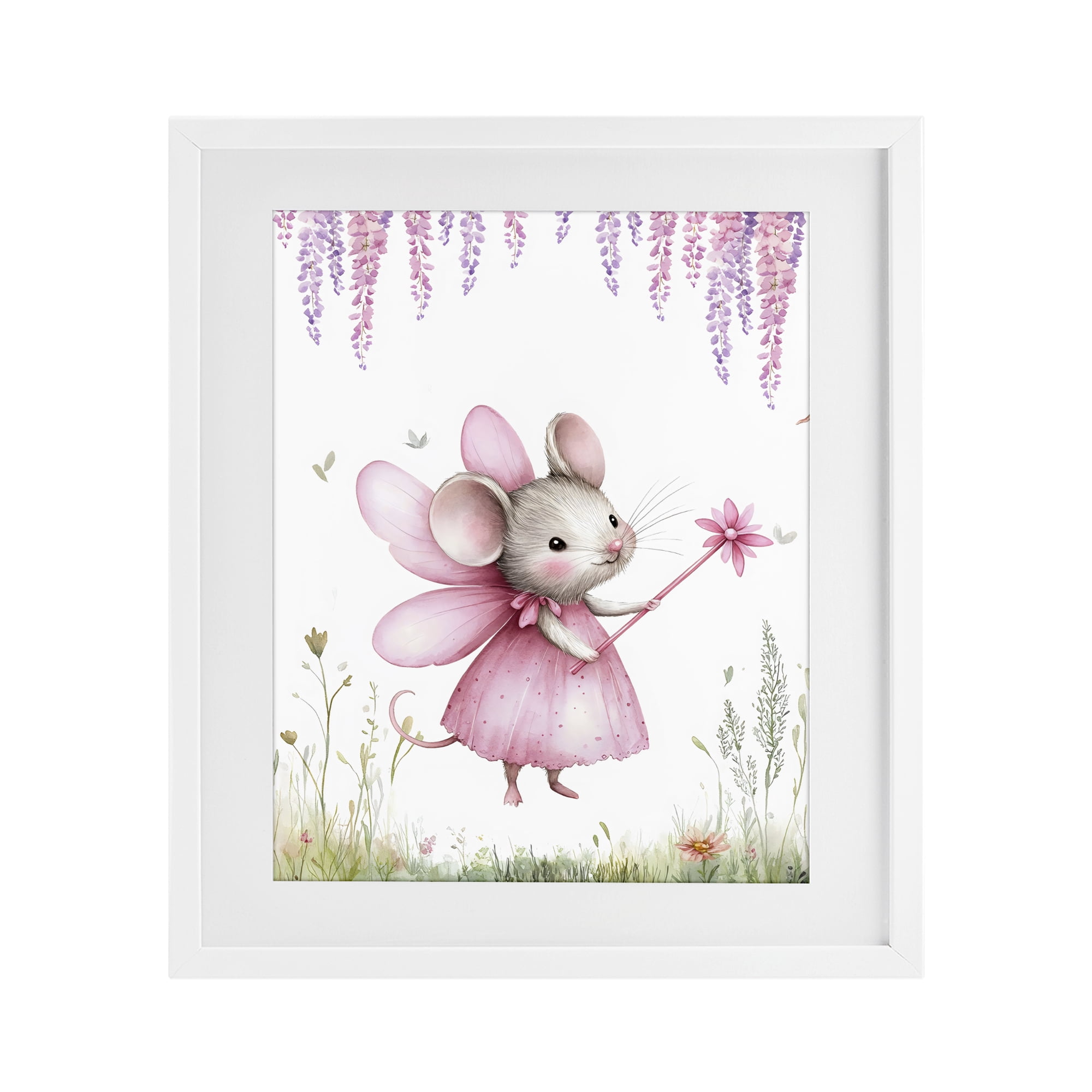 Stupell Industries Woodland Mouse Forest Fairy White Framed Print Under Glass, design by LSR Design Studio