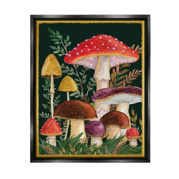 Stupell Industries Woodland Mushrooms Nature Botanical & Floral Painting Black Floater Framed Art Print Wall Art, 17 x 21