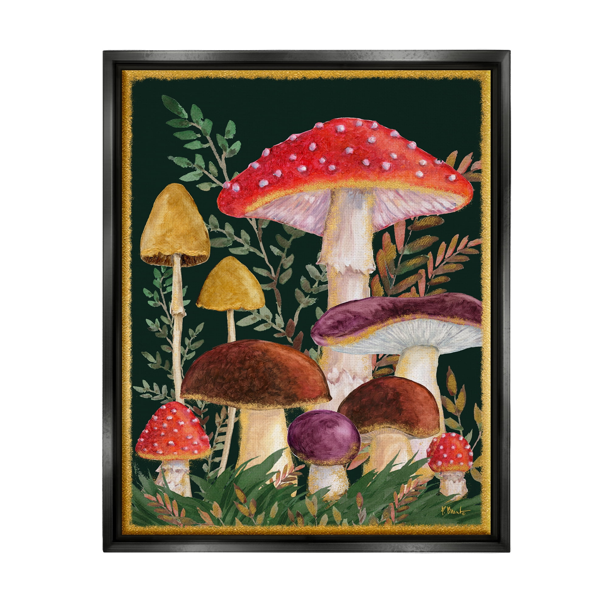 Stupell Industries Woodland Mushrooms Nature Botanical & Floral Painting Black Floater Framed Art Print Wall Art, 25 x 31