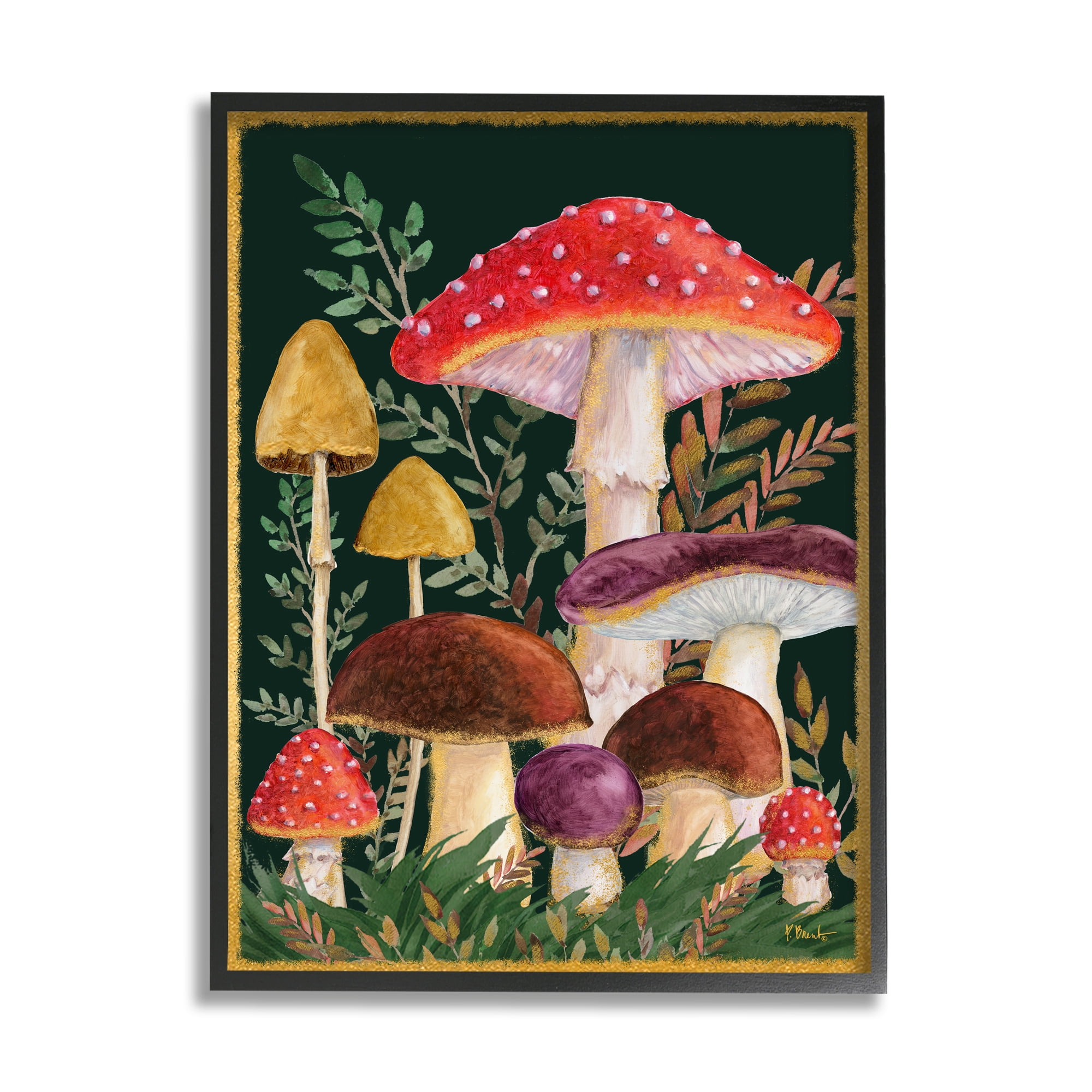 Stupell Industries Woodland Mushrooms Nature Botanical & Floral Painting Black Framed Art Print Wall Art, 24 x 30