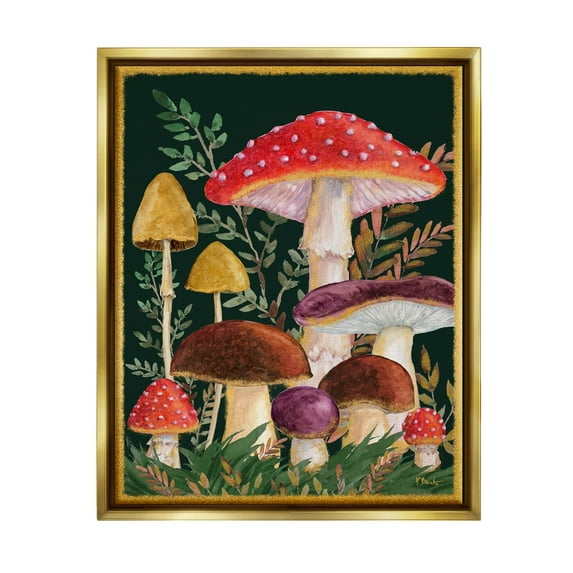 Stupell Industries Woodland Mushrooms Nature Botanical & Floral Painting Gold Floater Framed Art Print Wall Art, 17 x 21
