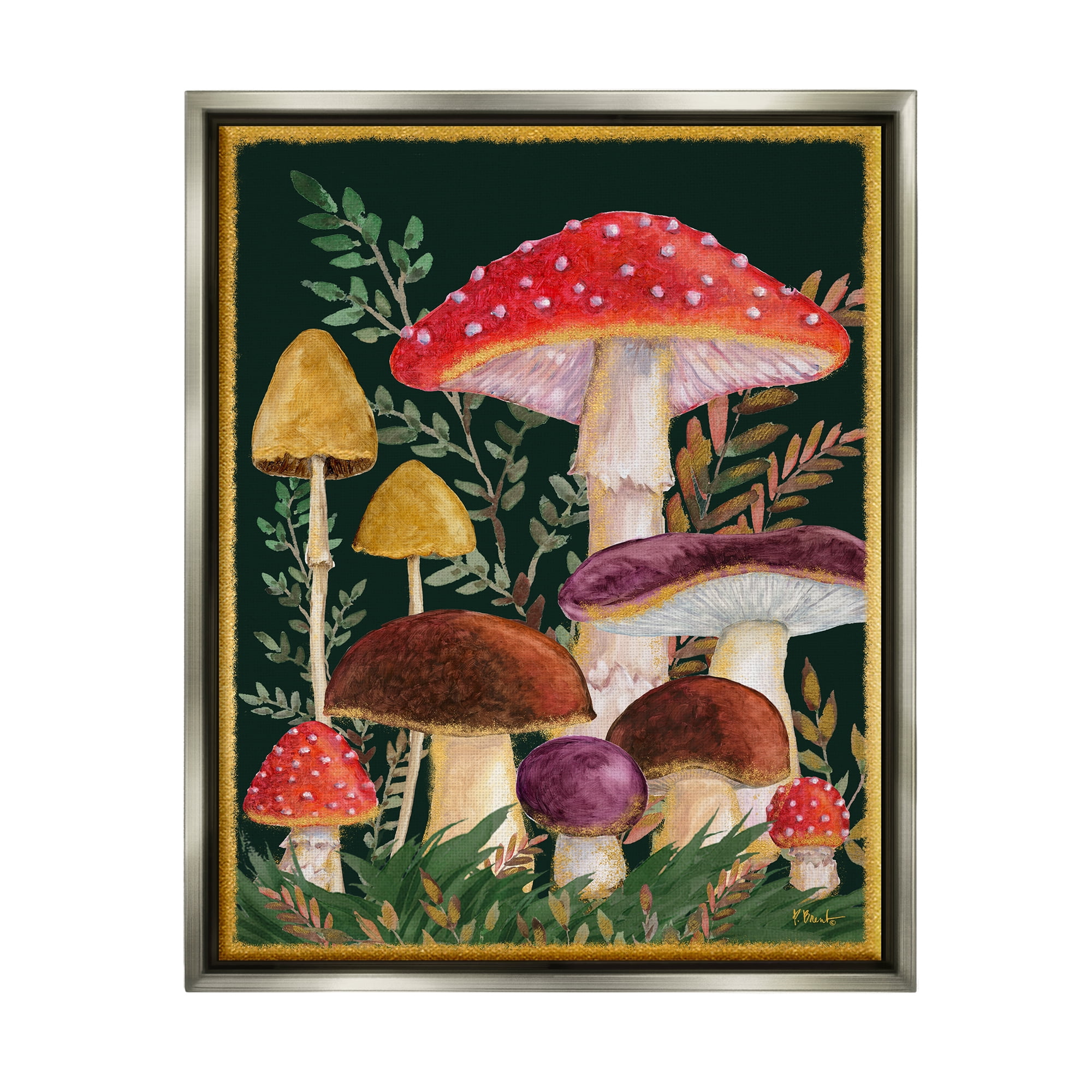 Stupell Industries Woodland Mushrooms Nature Botanical & Floral Painting Gray Floater Framed Art Print Wall Art, 25 x 31