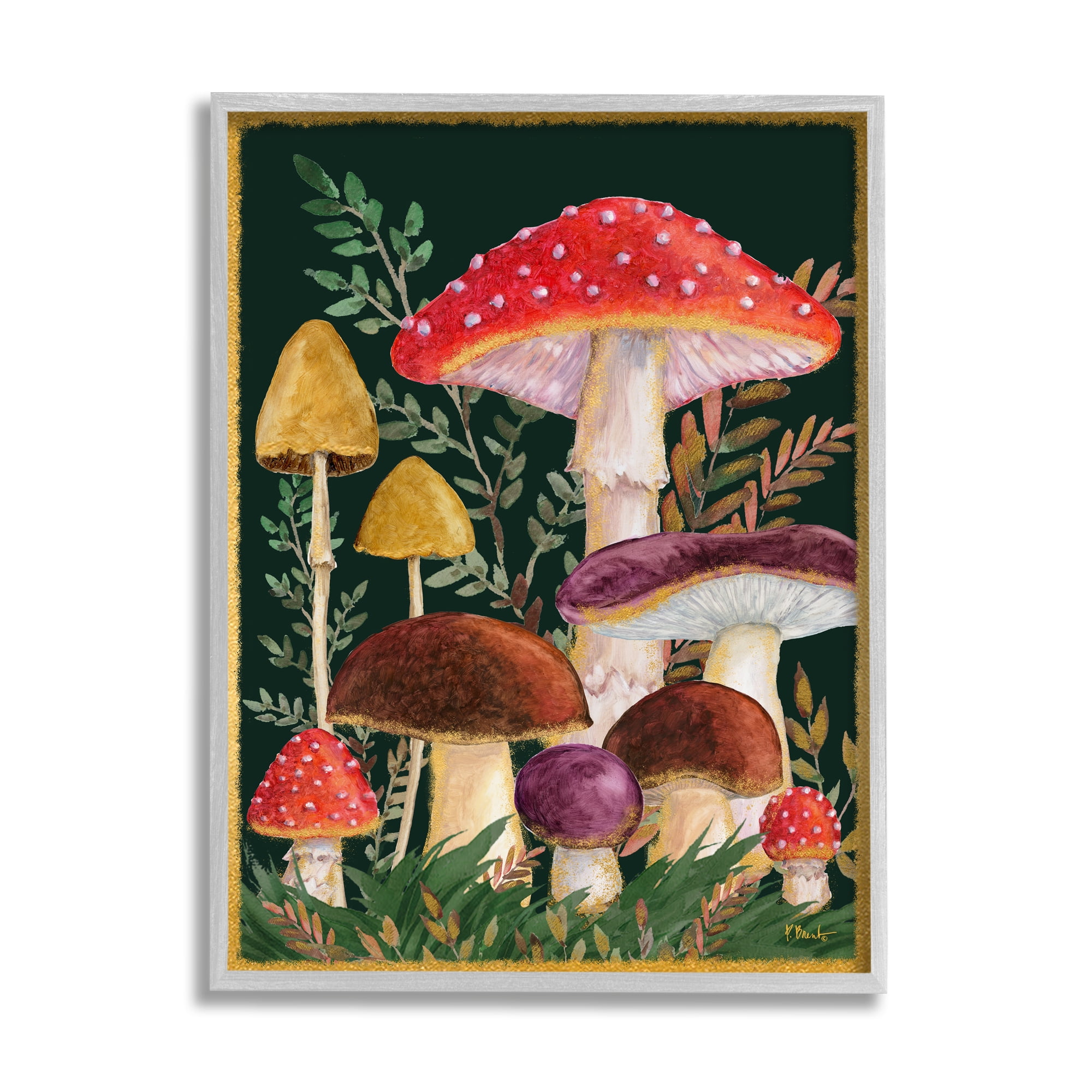 Stupell Industries Woodland Mushrooms Nature Botanical & Floral Painting Gray Framed Art Print Wall Art, 11 x 14