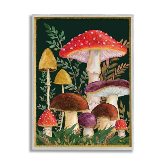 Stupell Industries Woodland Mushrooms Nature Botanical & Floral Painting Gray Framed Art Print Wall Art, 24 x 30