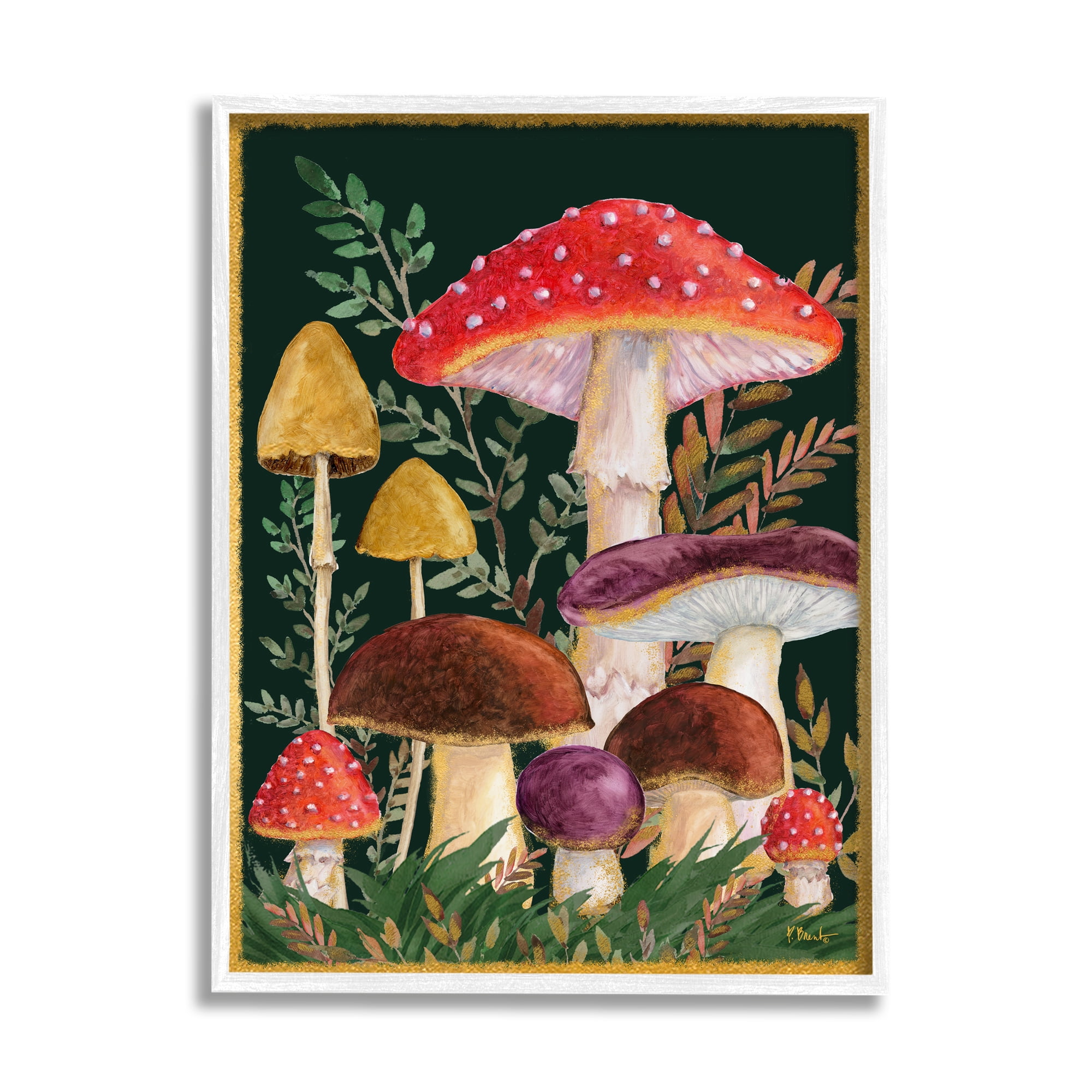 Stupell Industries Woodland Mushrooms Nature Botanical & Floral Painting White Framed Art Print Wall Art, 11 x 14