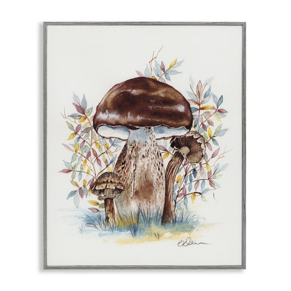 Woodland Mushrooms Triplet Gray Framed Giclee Art, 16 x 20, Made In USA