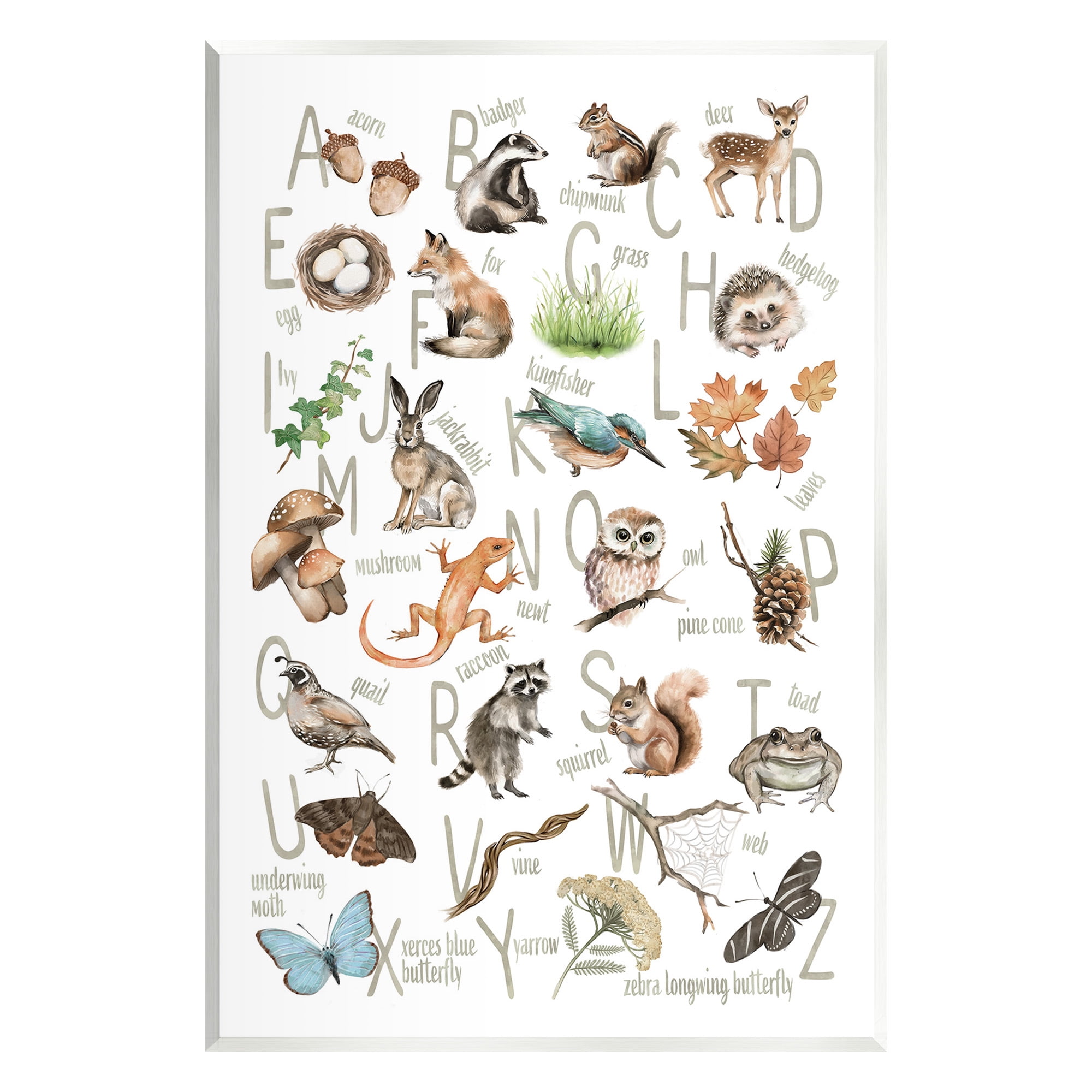Stupell Industries Woodland Nature Alphabet Animals & Insects Painting Unframed Art Print Wall Art, 10 x 15