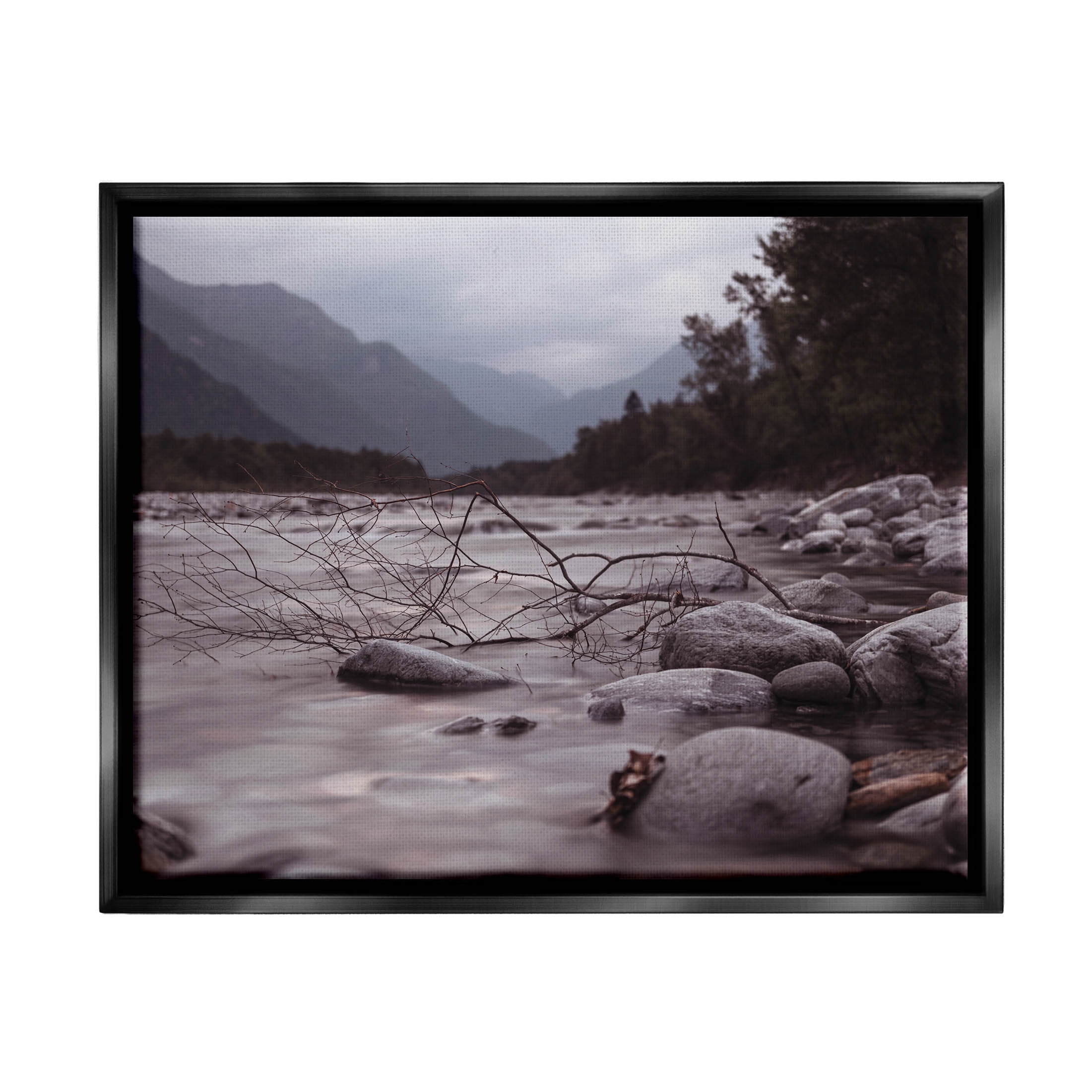 Stupell Industries Woodland Nature Mountain Creek Photograph Jet Black Floating Framed Canvas Print Wall Art, Design by Lil' Rue