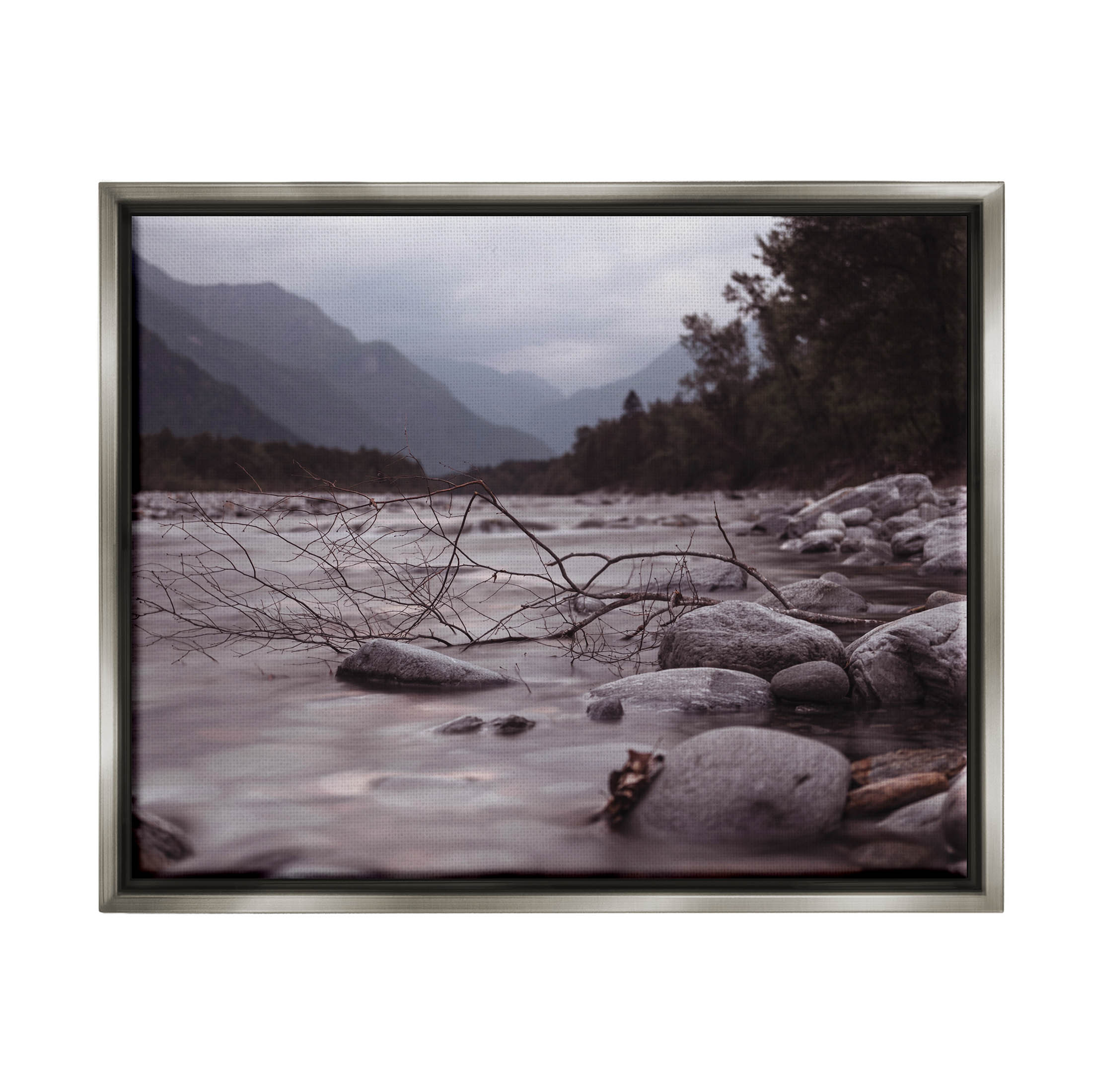 Stupell Industries Woodland Nature Mountain Creek Photograph Luster Gray Floating Framed Canvas Print Wall Art, Design by Lil' Rue