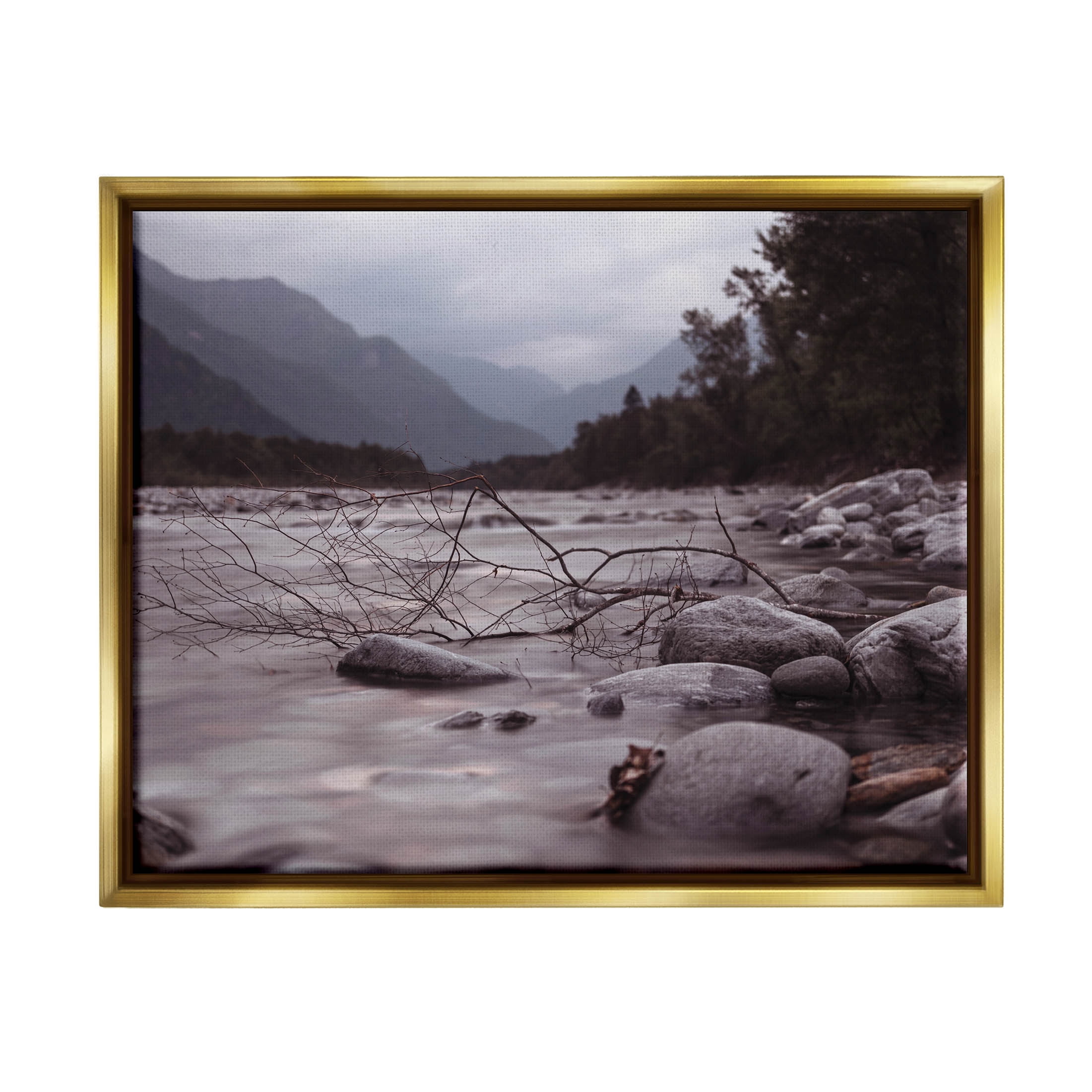 Stupell Industries Woodland Nature Mountain Creek Photograph Metallic Gold Floating Framed Canvas Print Wall Art, Design by Lil' Rue