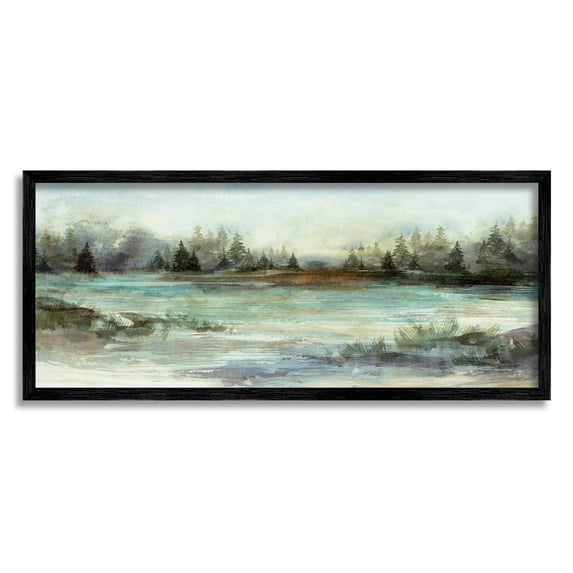 Stupell Industries Woodland Nature Pond Landscape Painting Black Framed Art Print Wall Art, Design by Nina Blue