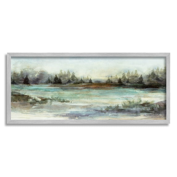 Stupell Industries Woodland Nature Pond Landscape Painting Gray Framed Art Print Wall Art, Design by Nina Blue