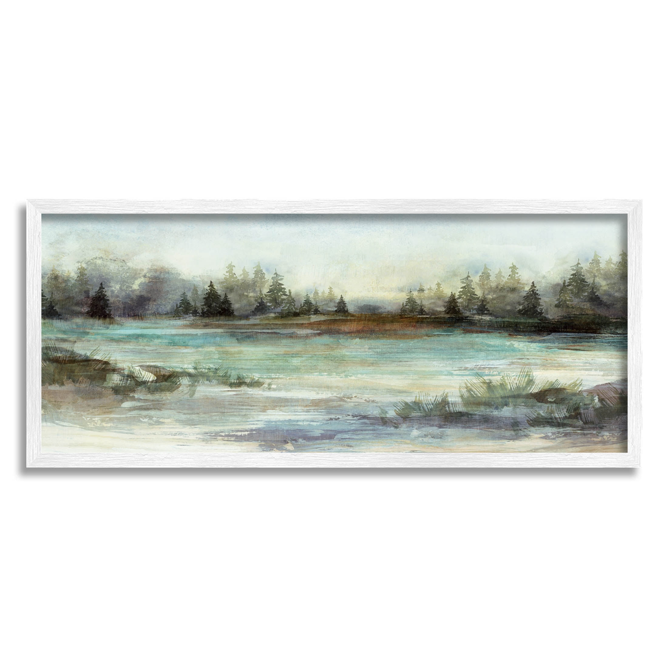 Stupell Industries Woodland Nature Pond Landscape Painting White Framed Art Print Wall Art, Design by Nina Blue