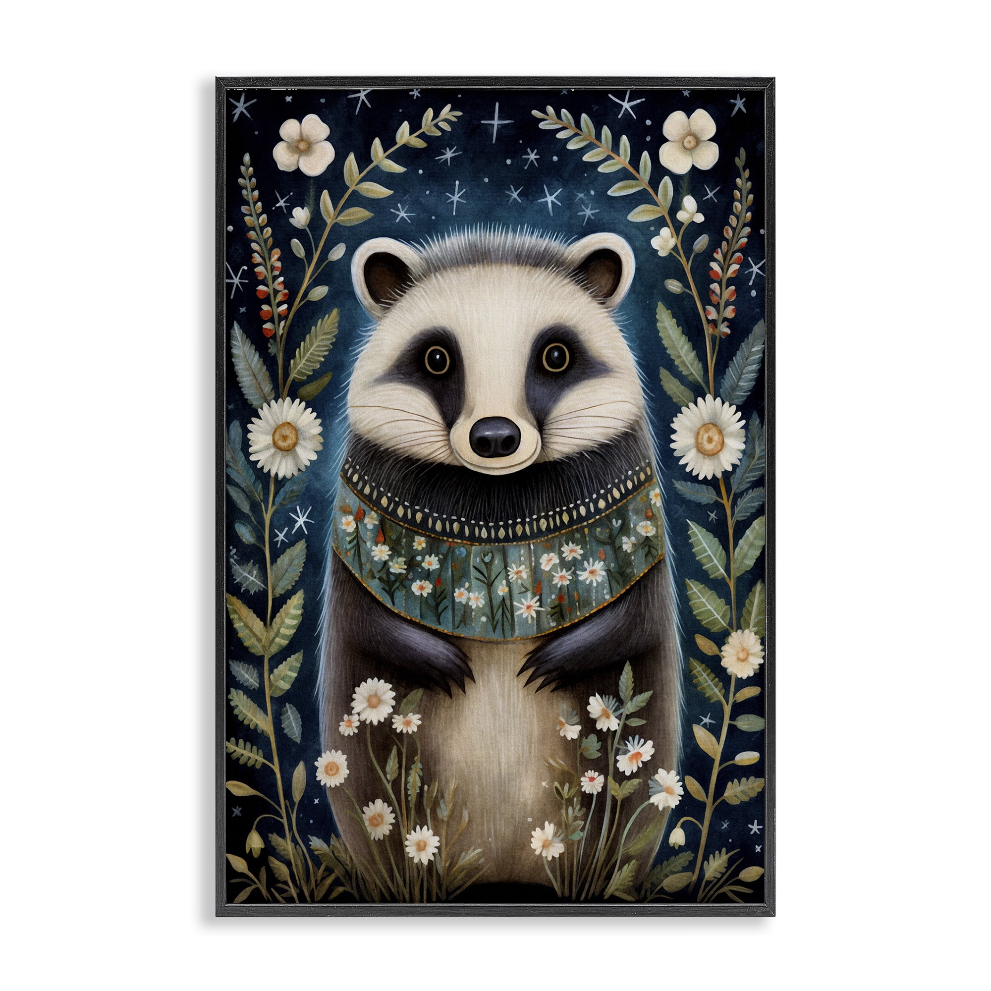Stupell Industries Woodland Pattern Badger Animals & Insects Painting Black Framed Art Print Wall Art, 20 x 30