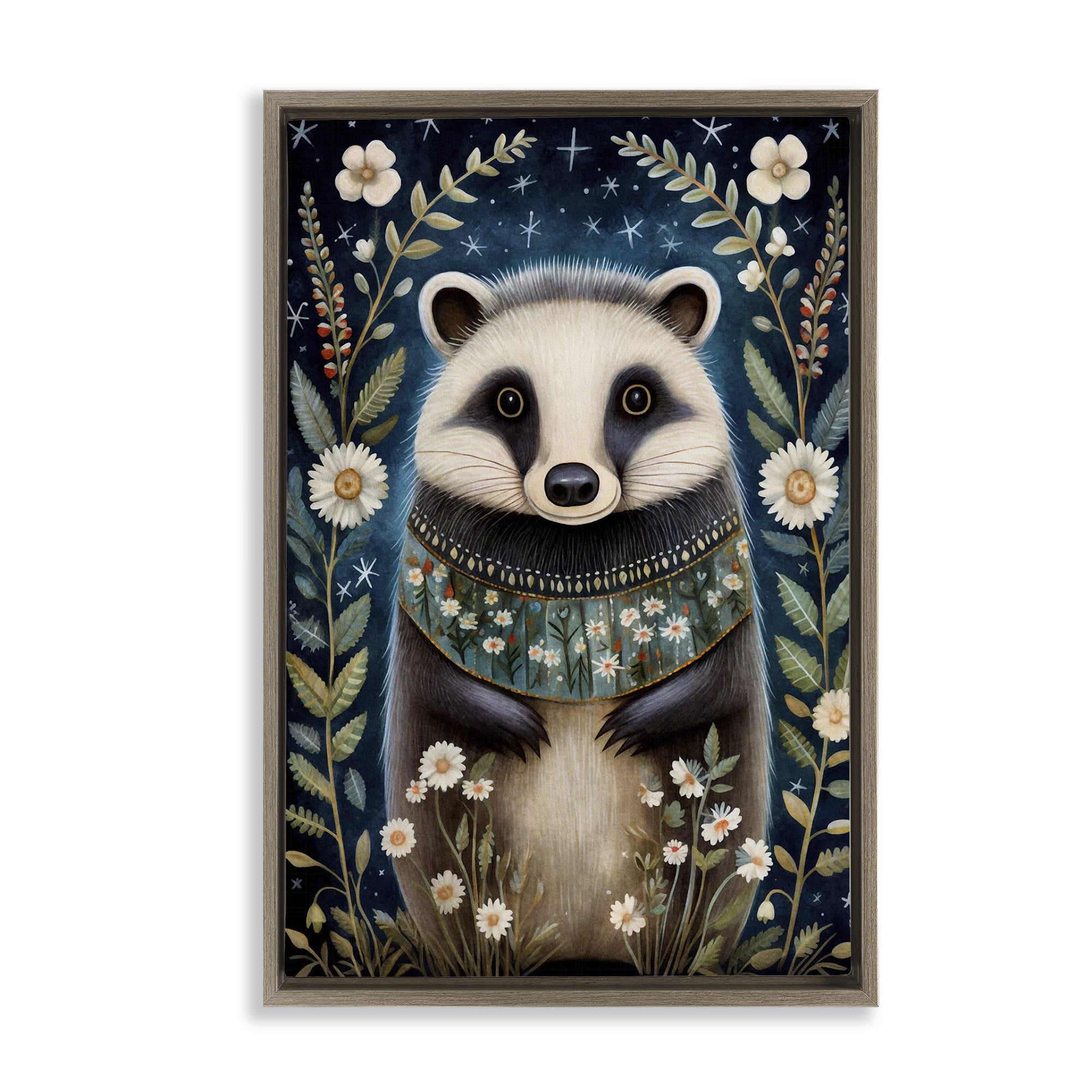 Stupell Industries Woodland Pattern Badger Animals & Insects Painting Brown Floater Framed Art Print Wall Art, 17 x 25