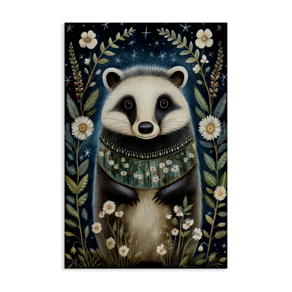 Stupell Industries Woodland Pattern Badger Animals & Insects Painting Gallery Wrapped Canvas Art Print Wall Art, 16 x 24