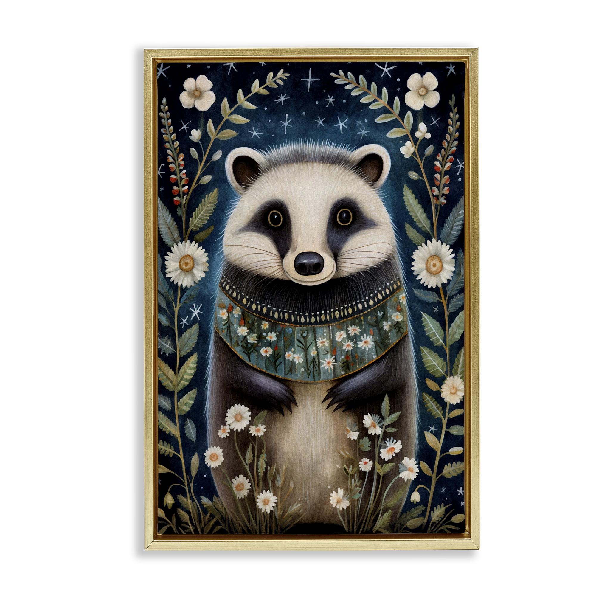 Stupell Industries Woodland Pattern Badger Animals & Insects Painting Gold Floater Framed Art Print Wall Art, 21 x 31