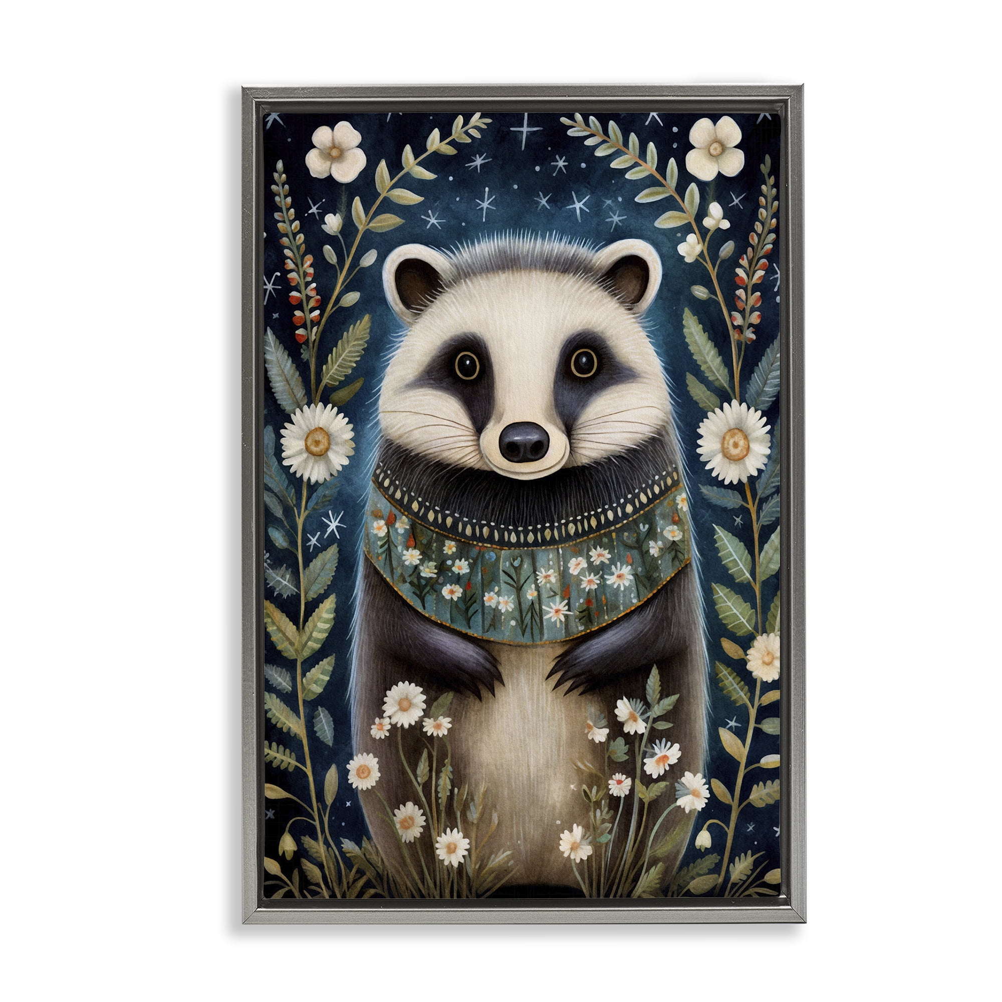 Stupell Industries Woodland Pattern Badger Animals & Insects Painting Gray Floater Framed Art Print Wall Art, 21 x 31