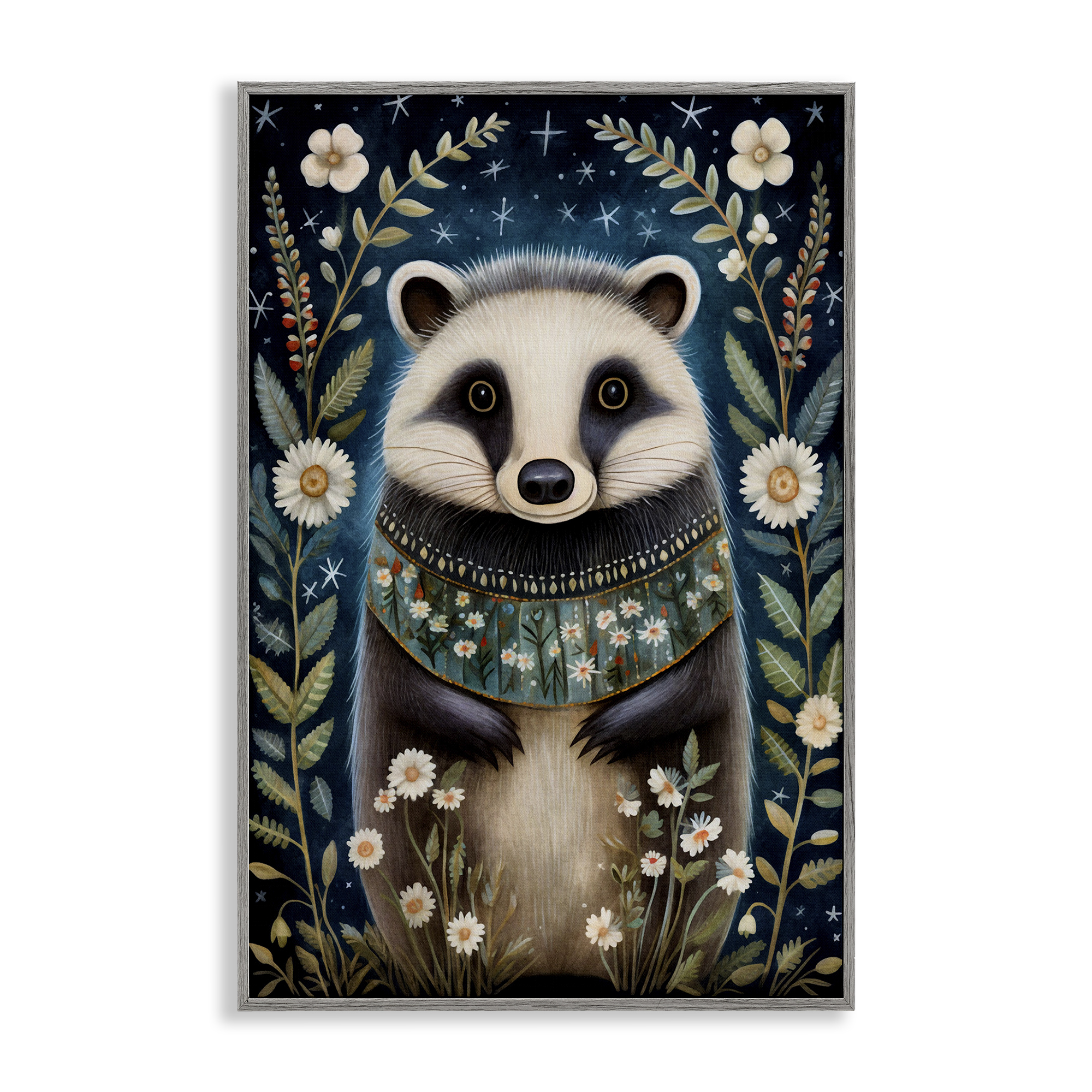 Stupell Industries Woodland Pattern Badger Animals & Insects Painting Gray Framed Art Print Wall Art, 16 x 24