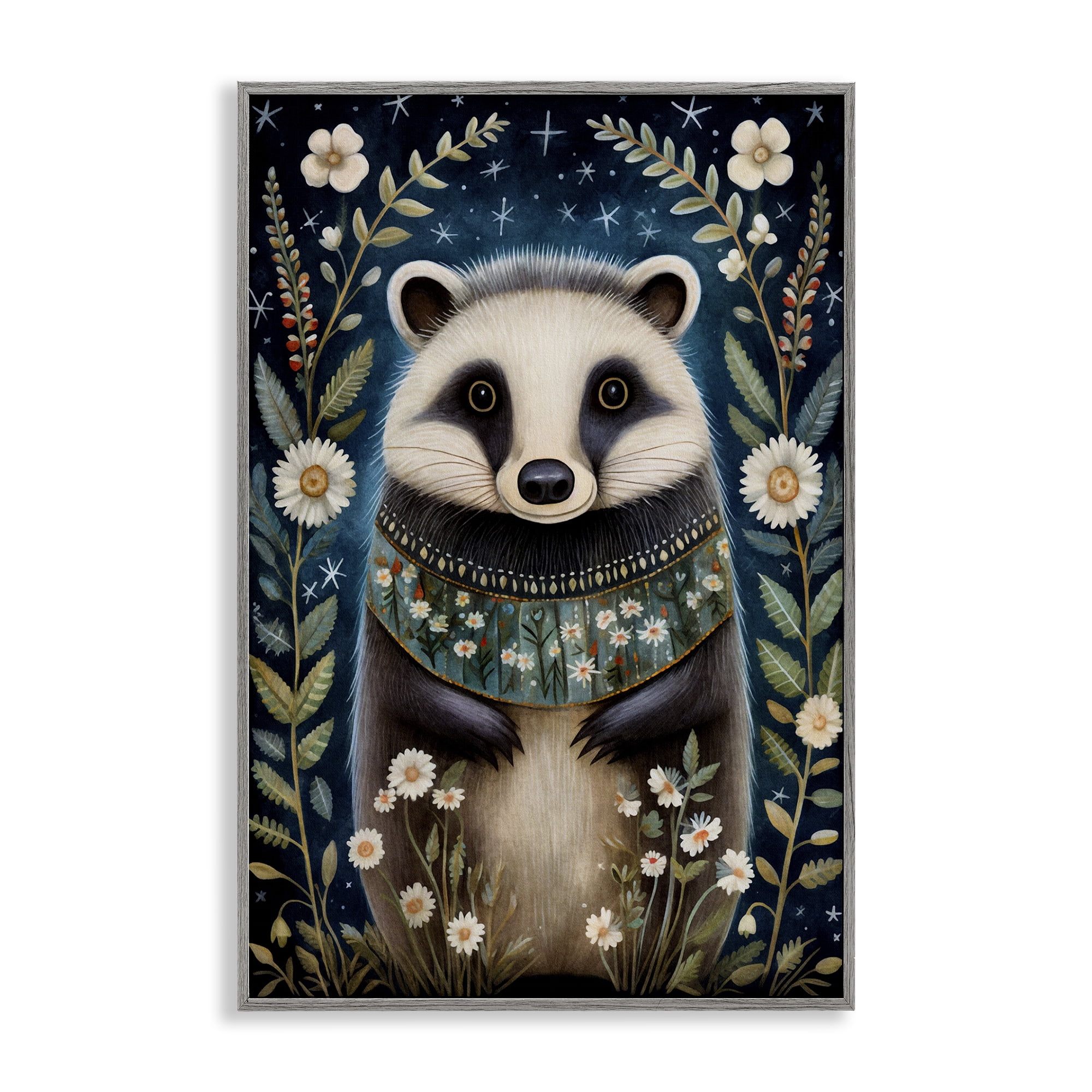 Stupell Industries Woodland Pattern Badger Animals & Insects Painting Gray Framed Art Print Wall Art, 20 x 30