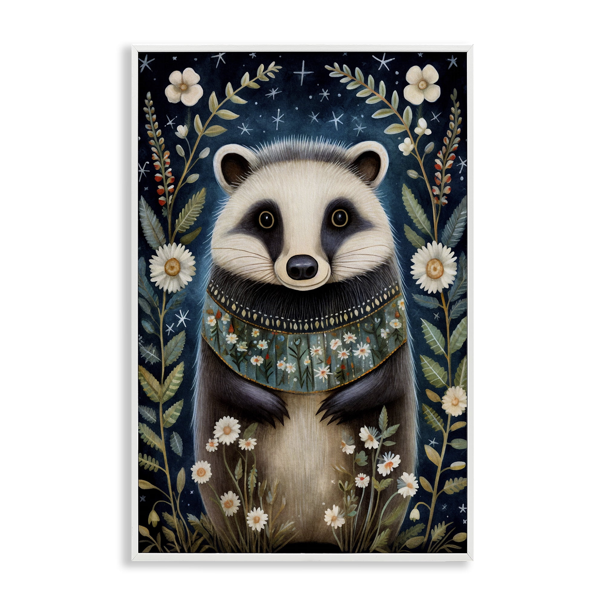Stupell Industries Woodland Pattern Badger Animals & Insects Painting White Framed Art Print Wall Art, 12 x 18