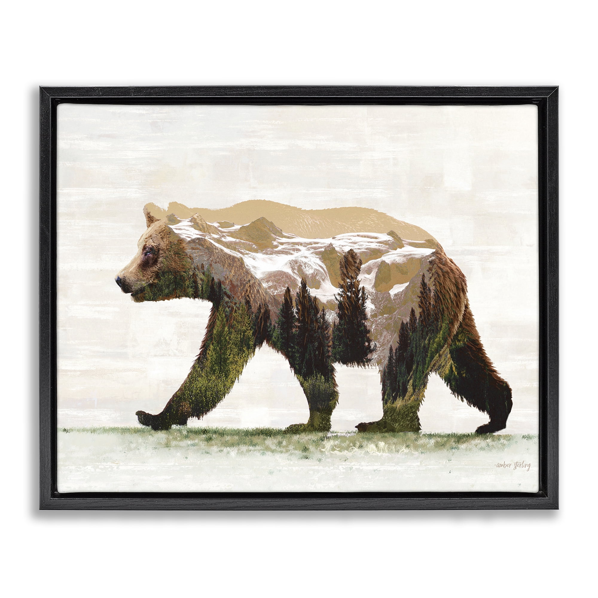 Stupell Industries Woodland Pattern Bear Animals & Insects Painting Black Floater Framed Art Print Wall Art, 31 x 25