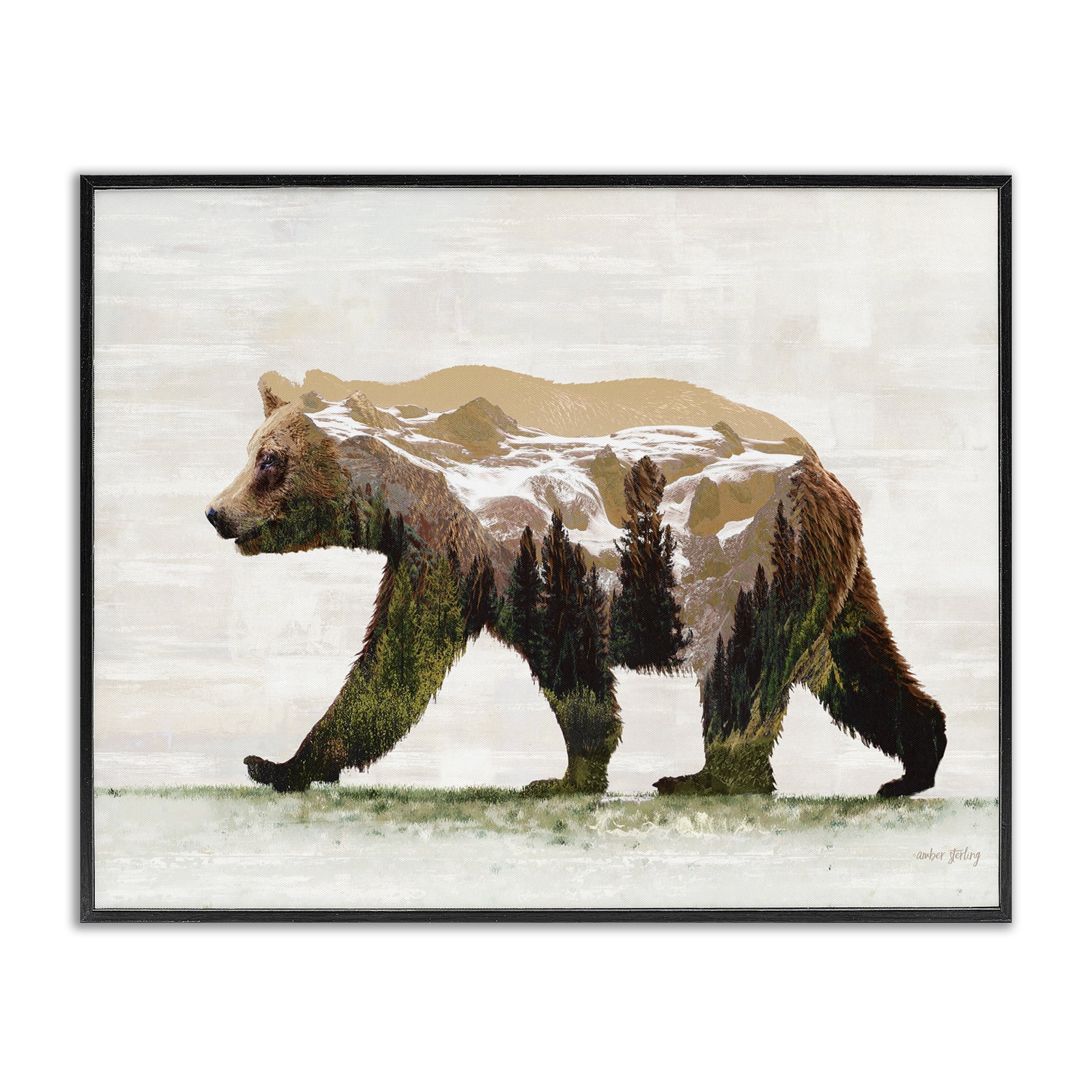 Stupell Industries Woodland Pattern Bear Animals & Insects Painting Black Framed Art Print Wall Art, 20 x 16