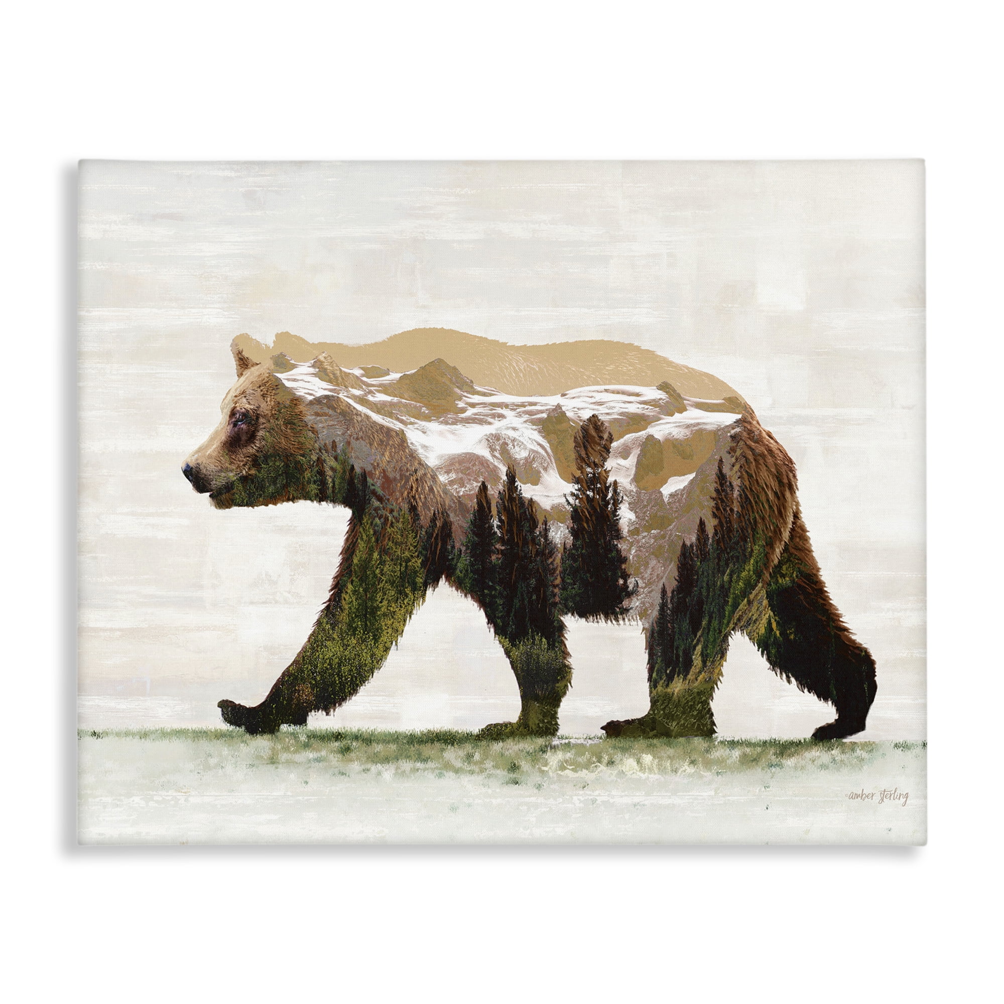 Amber Sterling Woodland Bear Canvas Art in Brown and Green, 48 x 36