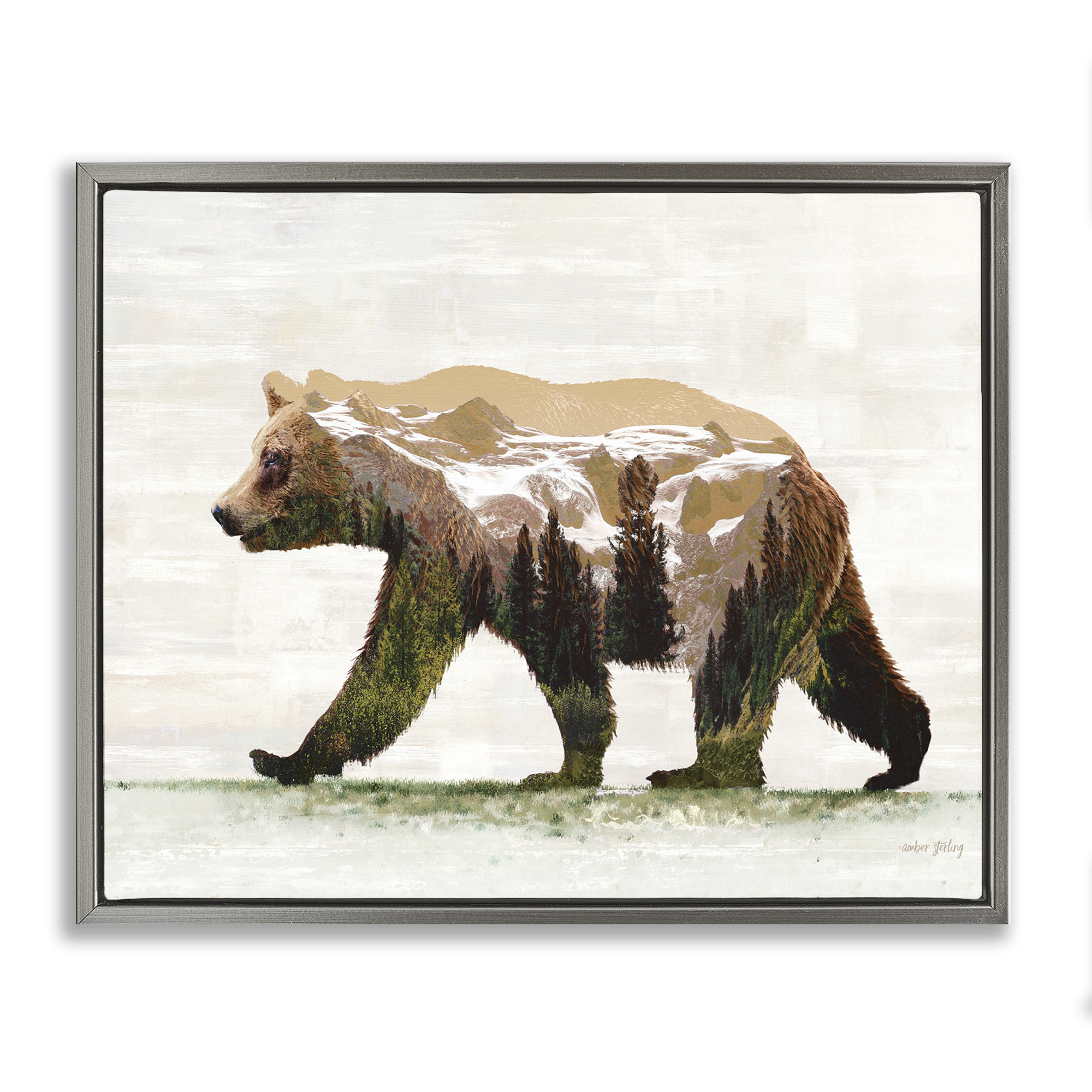 Stupell Industries Woodland Pattern Bear Animals & Insects Painting Gray Floater Framed Art Print Wall Art, 31 x 25